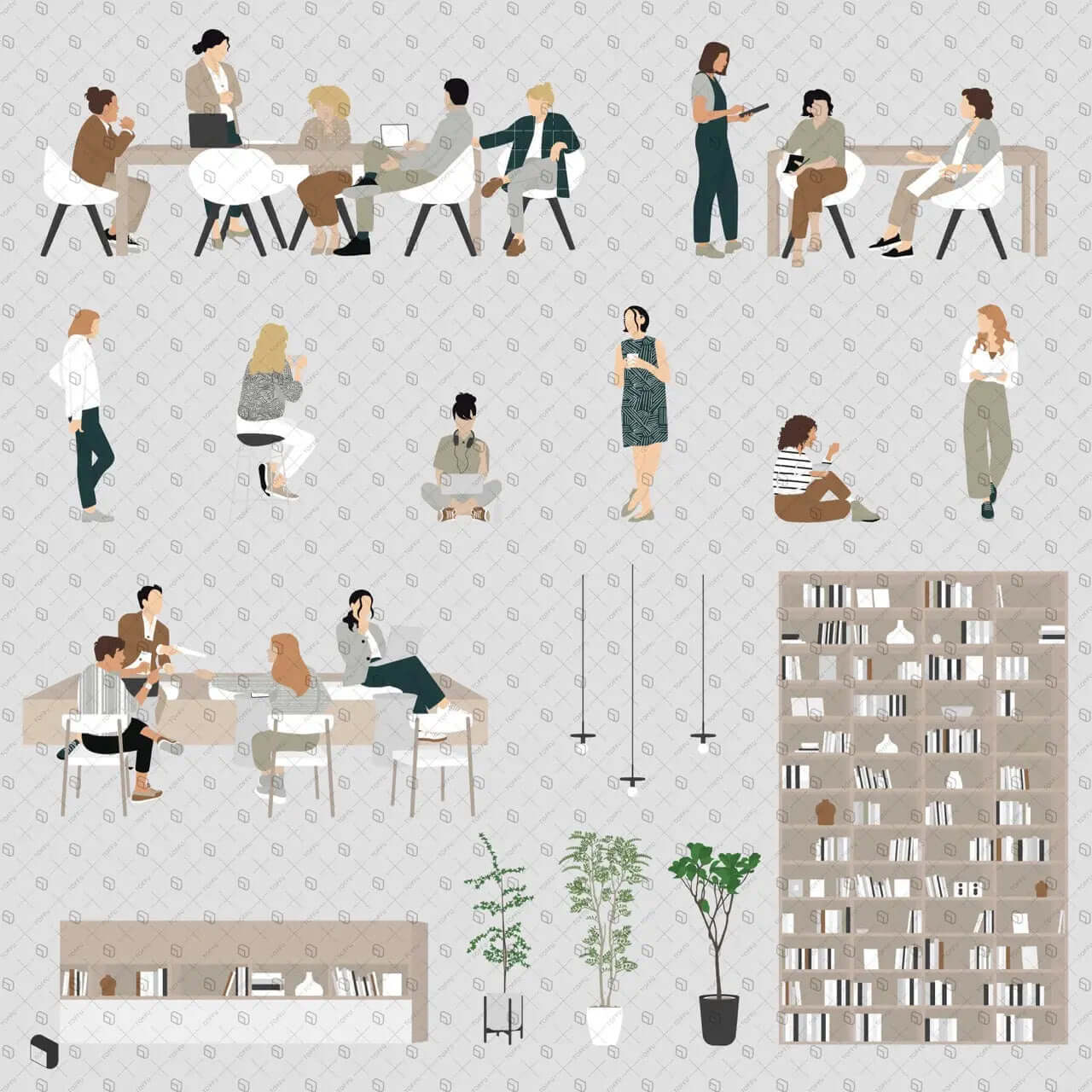 Flat Vector Office Lounge Zone Digital Artwork drawings | Toffu Co