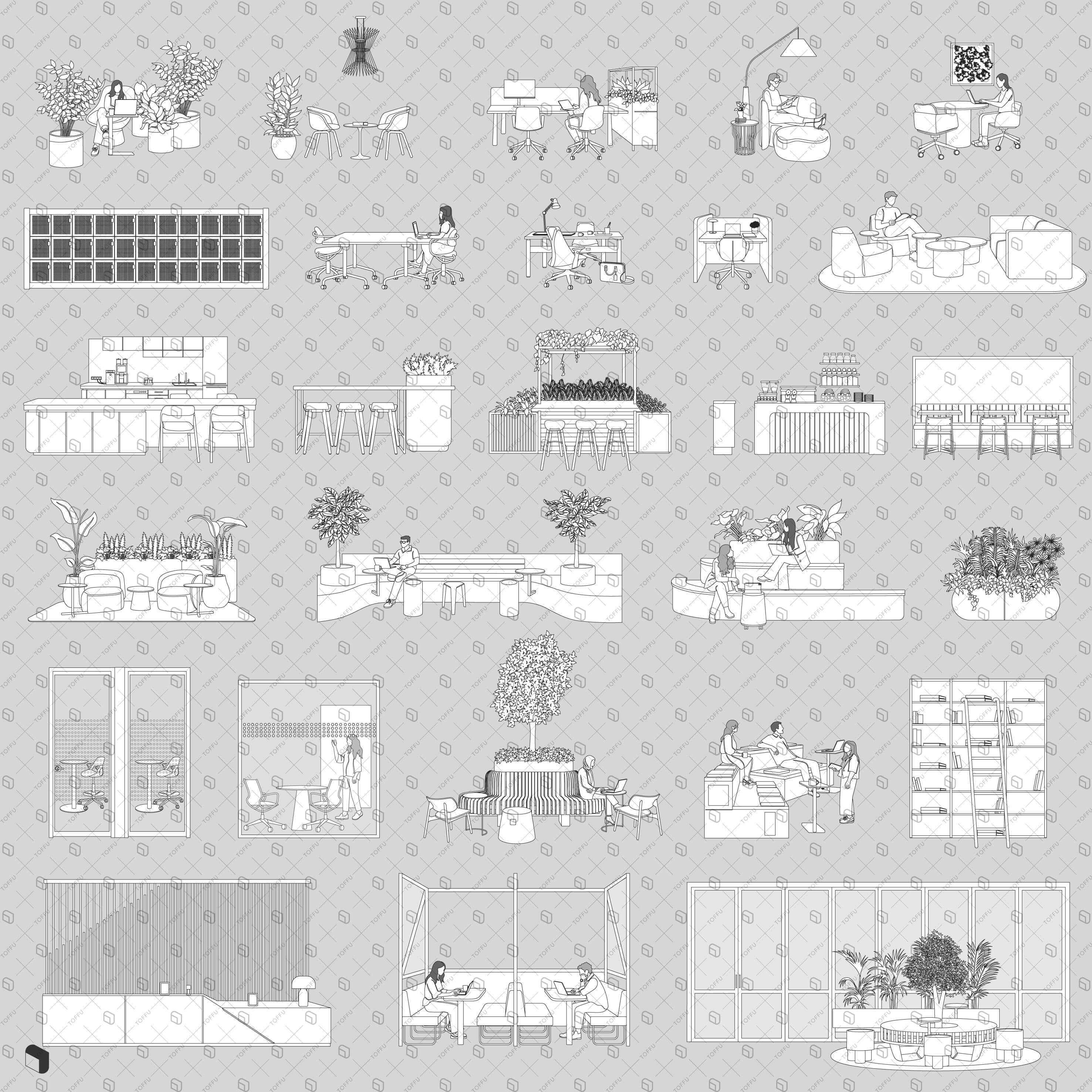 Flat Vector Office Setups 2 Digital Artwork drawings | Toffu Co
