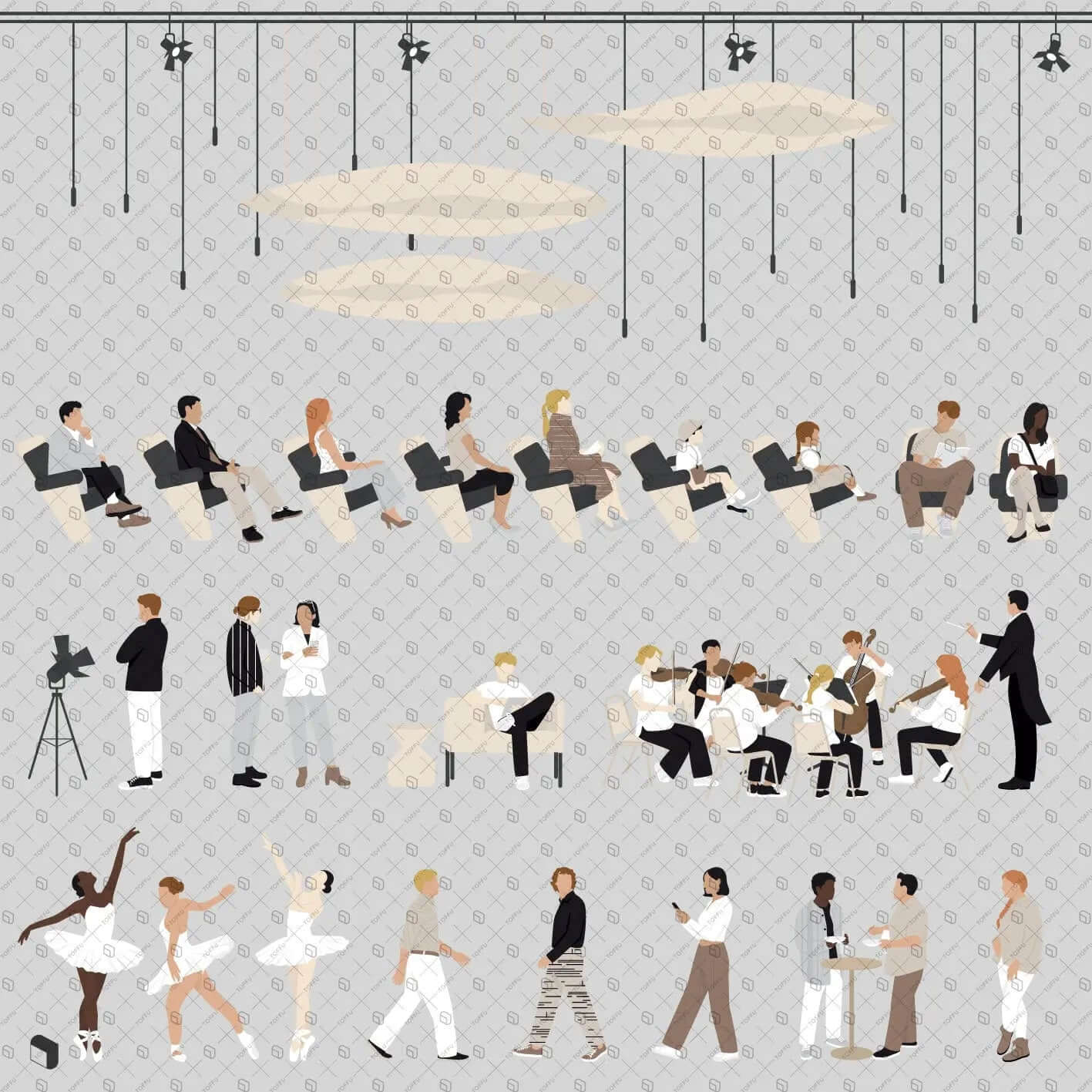 Flat Vector Performance Hall Zone Digital Artwork drawings | Toffu Co