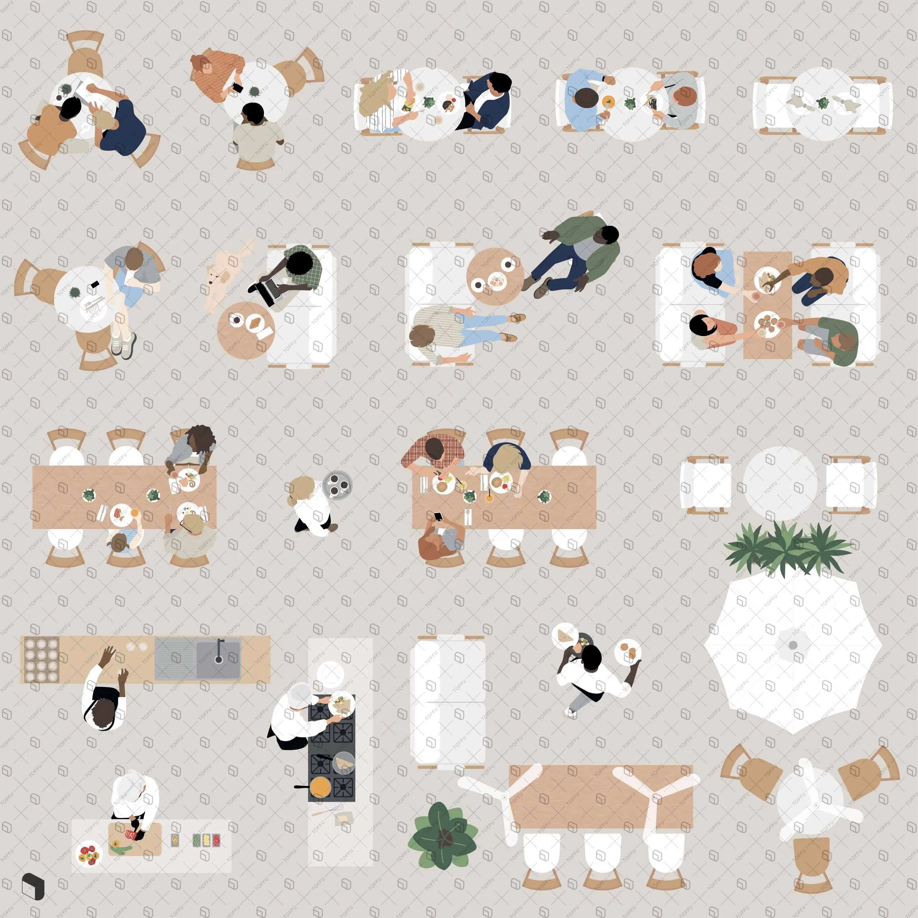 Flat Vector Restaurant Top View Digital Artwork drawings | Toffu Co