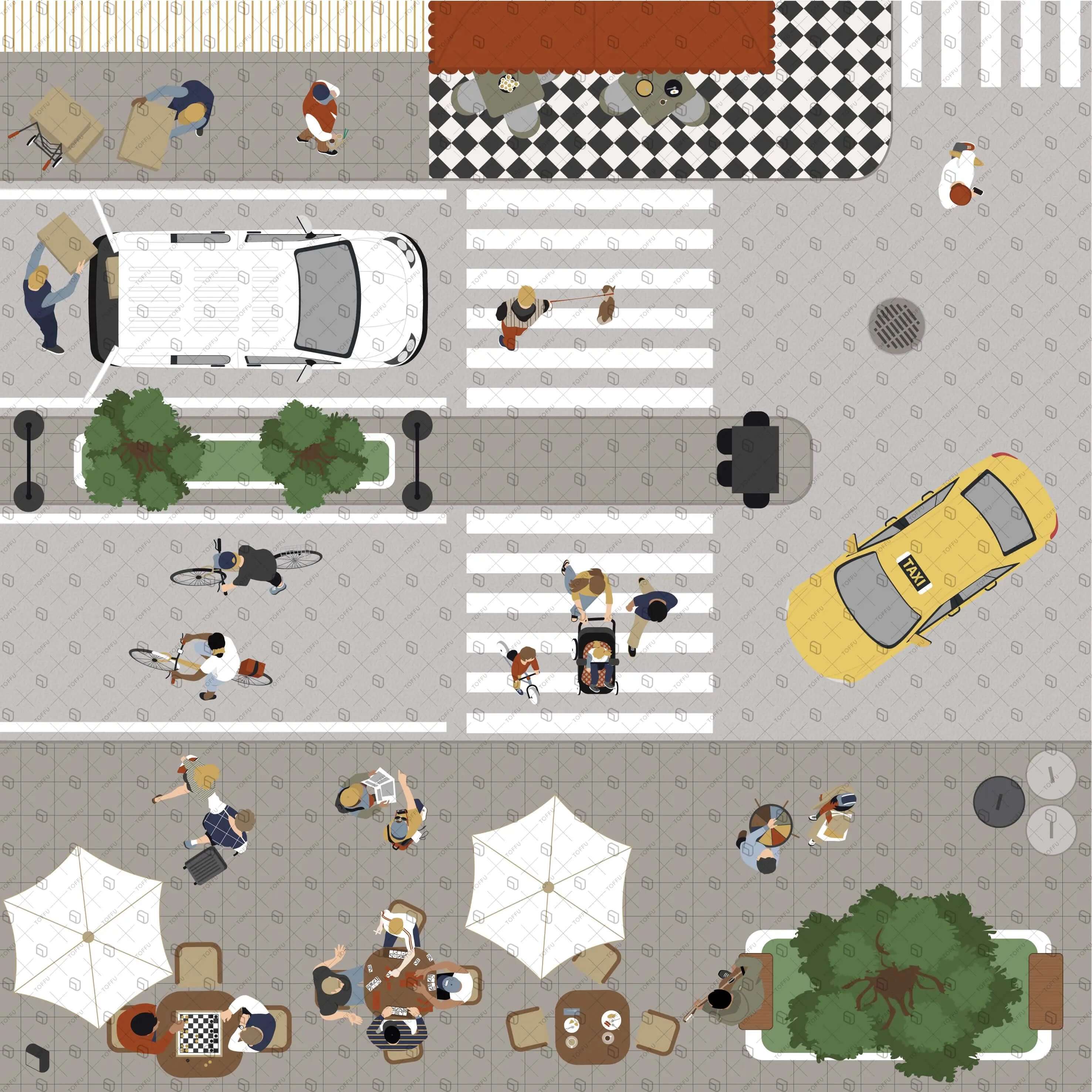 Flat Vector Street Top View Digital Artwork drawings | Toffu Co