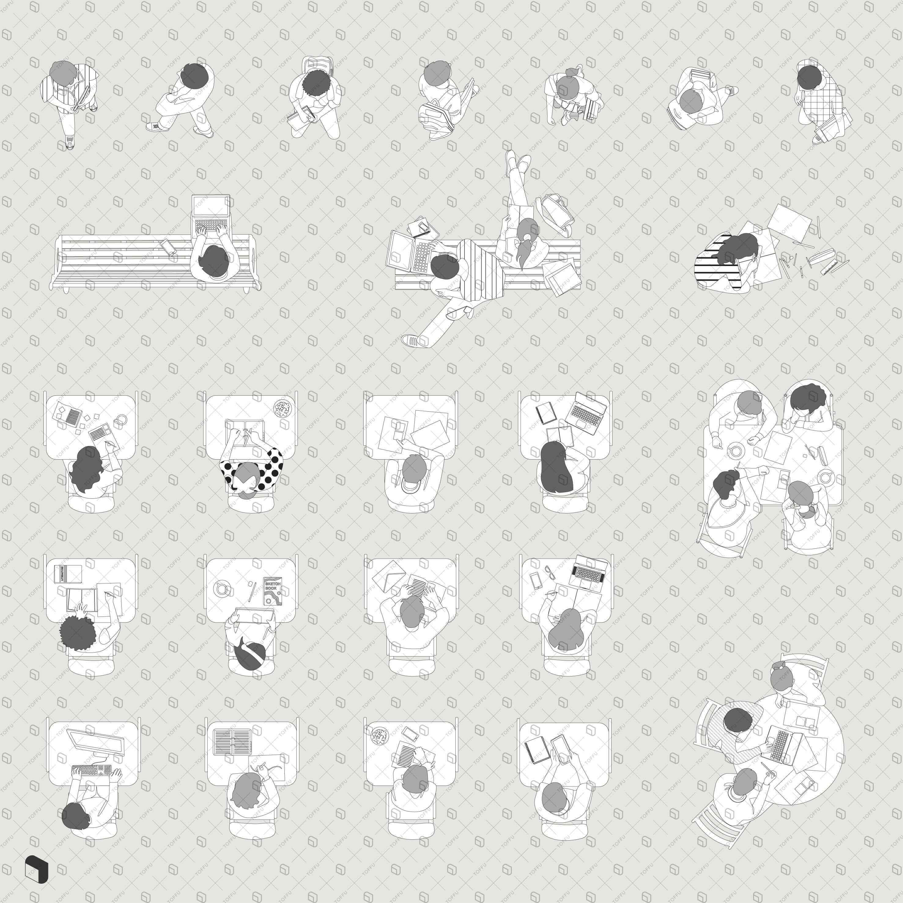 Flat Vector Students Top View Digital Artwork drawings | Toffu Co