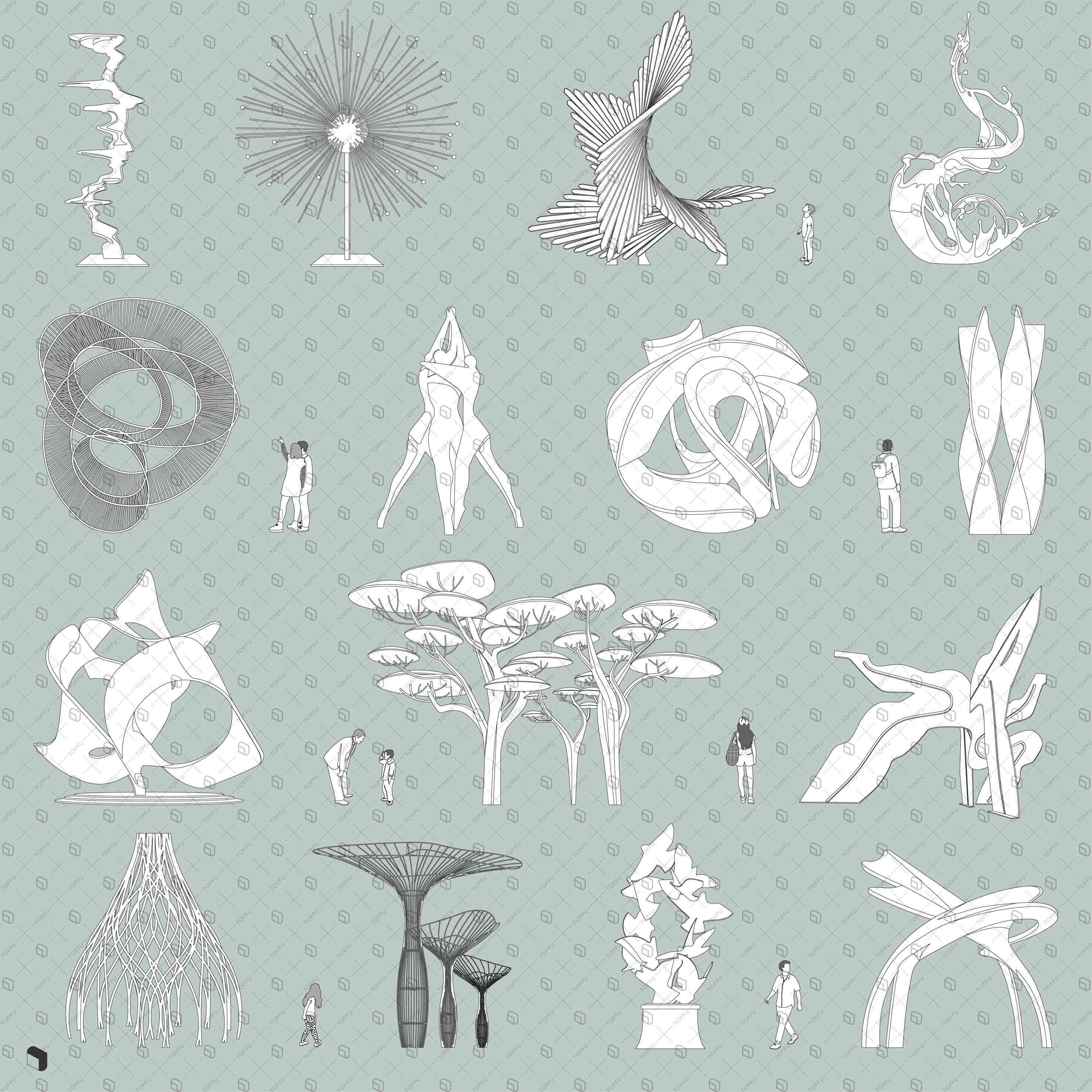 Flat Vector Urban Sculptures 2 Digital Artwork drawings | Toffu Co