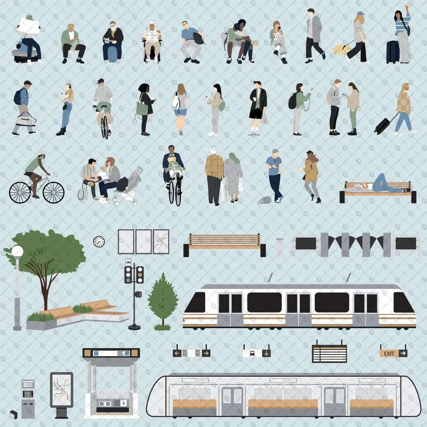 Flat Vector Urban Transportation Section Digital Artwork drawings | Toffu Co