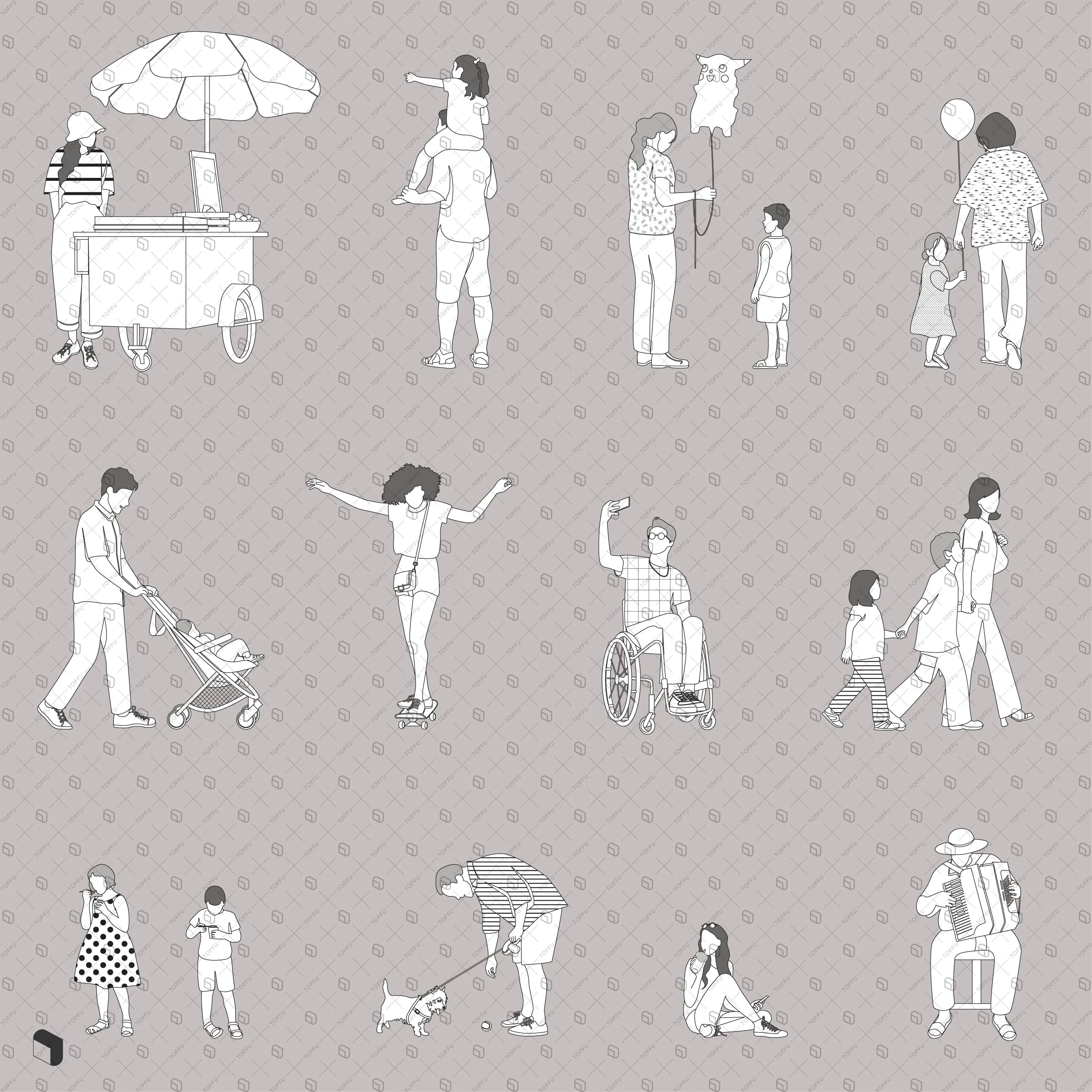 Flat Vector Public Space People 5 Digital Artwork drawings | Toffu Co