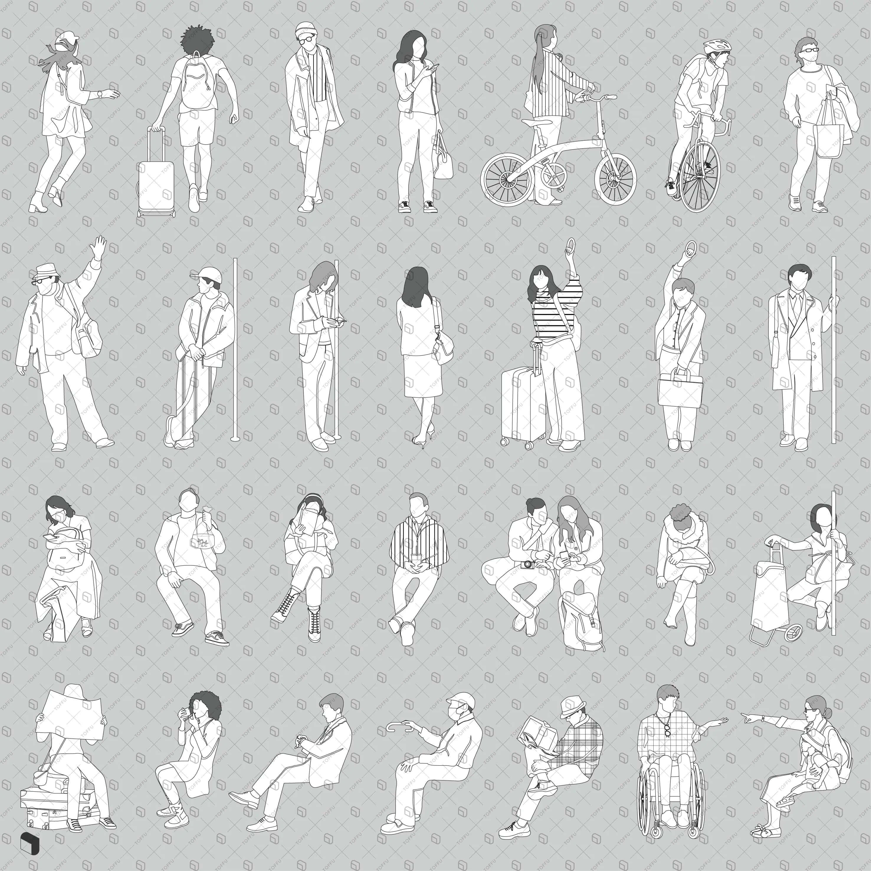 Flat Vector Public Transportation People Digital Artwork drawings | Toffu Co