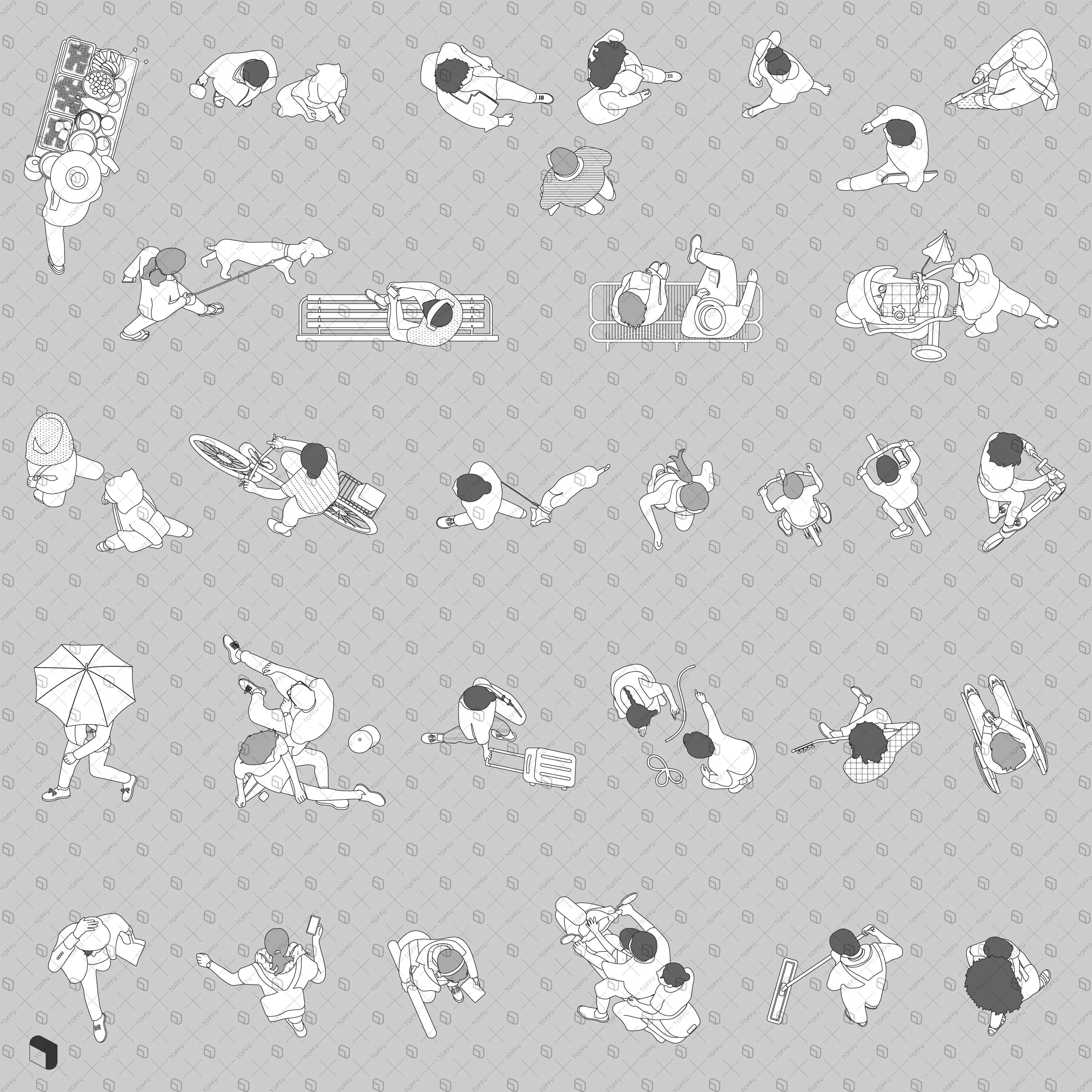 Flat Vector Complete People Top View 2 Digital Artwork drawings | Toffu Co