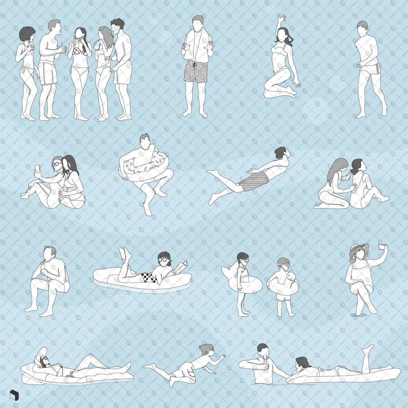 Flat Vector Swimming Pool Digital Artwork drawings | Toffu Co