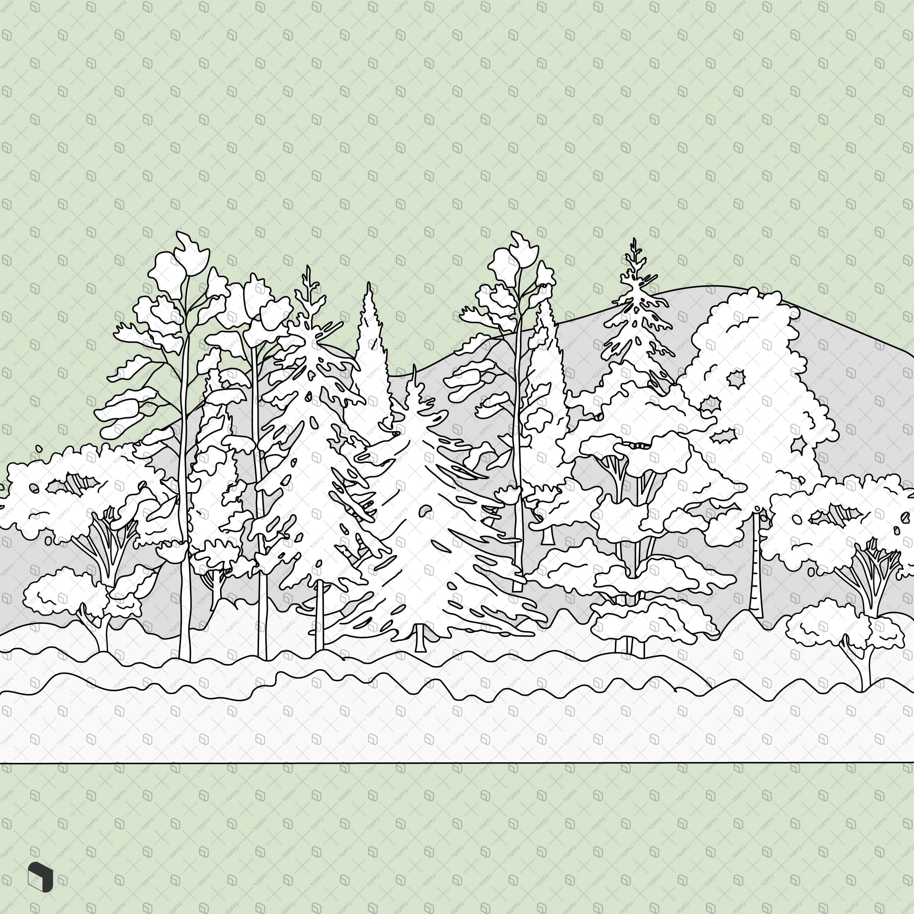 Flat Vector Freehand Trees 4 Digital Artwork drawings | Toffu Co