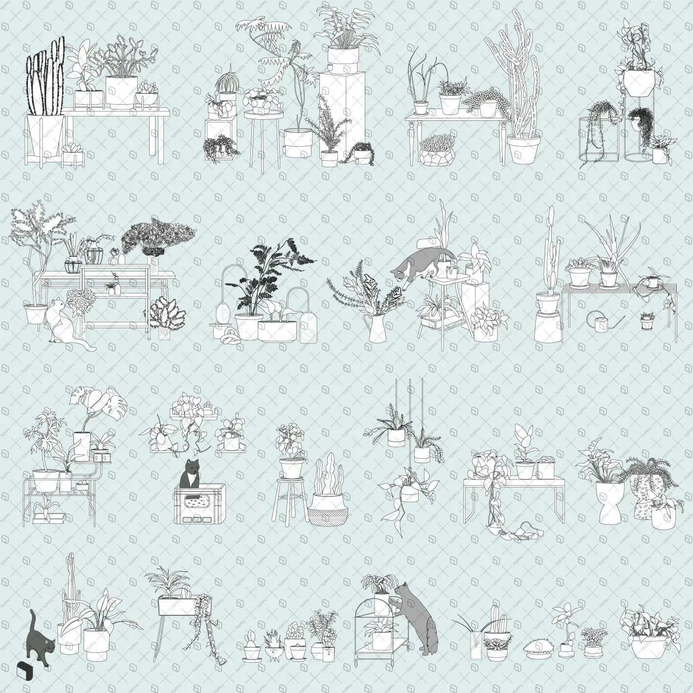 Flat Vector Plant Corners Digital Artwork drawings | Toffu Co