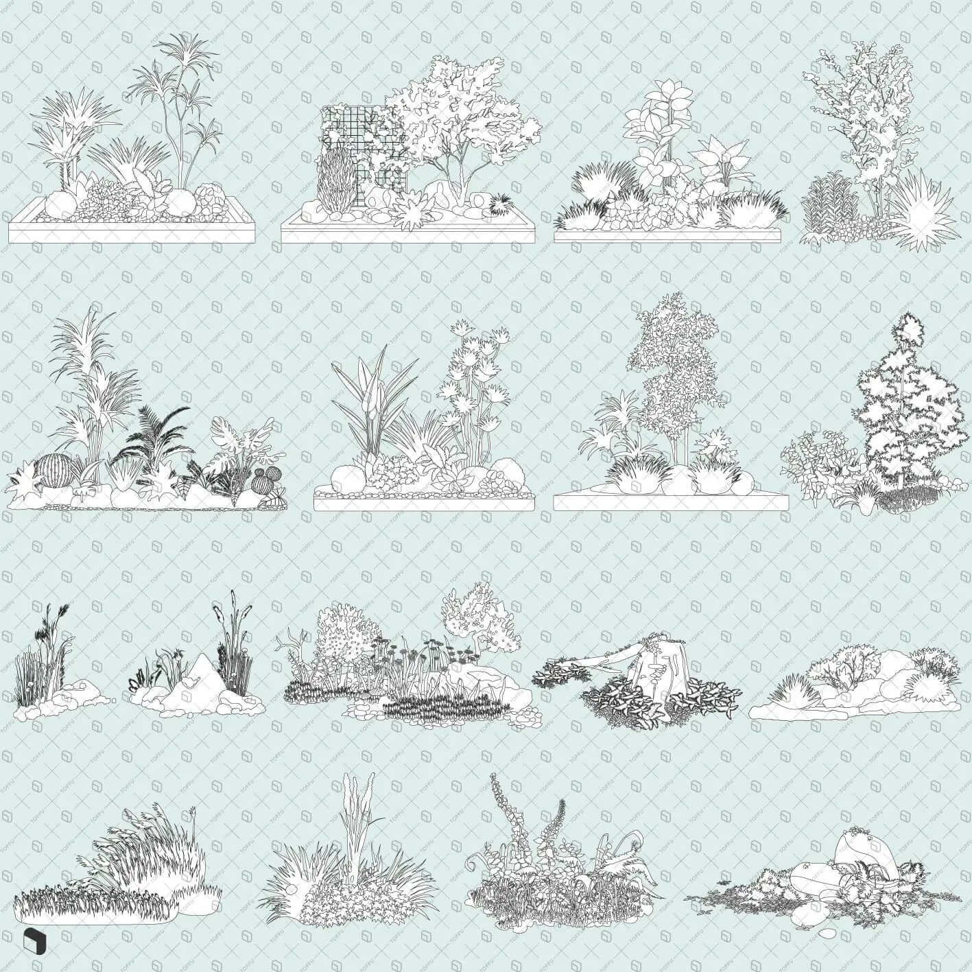 Flat Vector Scenery Plants Digital Artwork drawings | Toffu Co