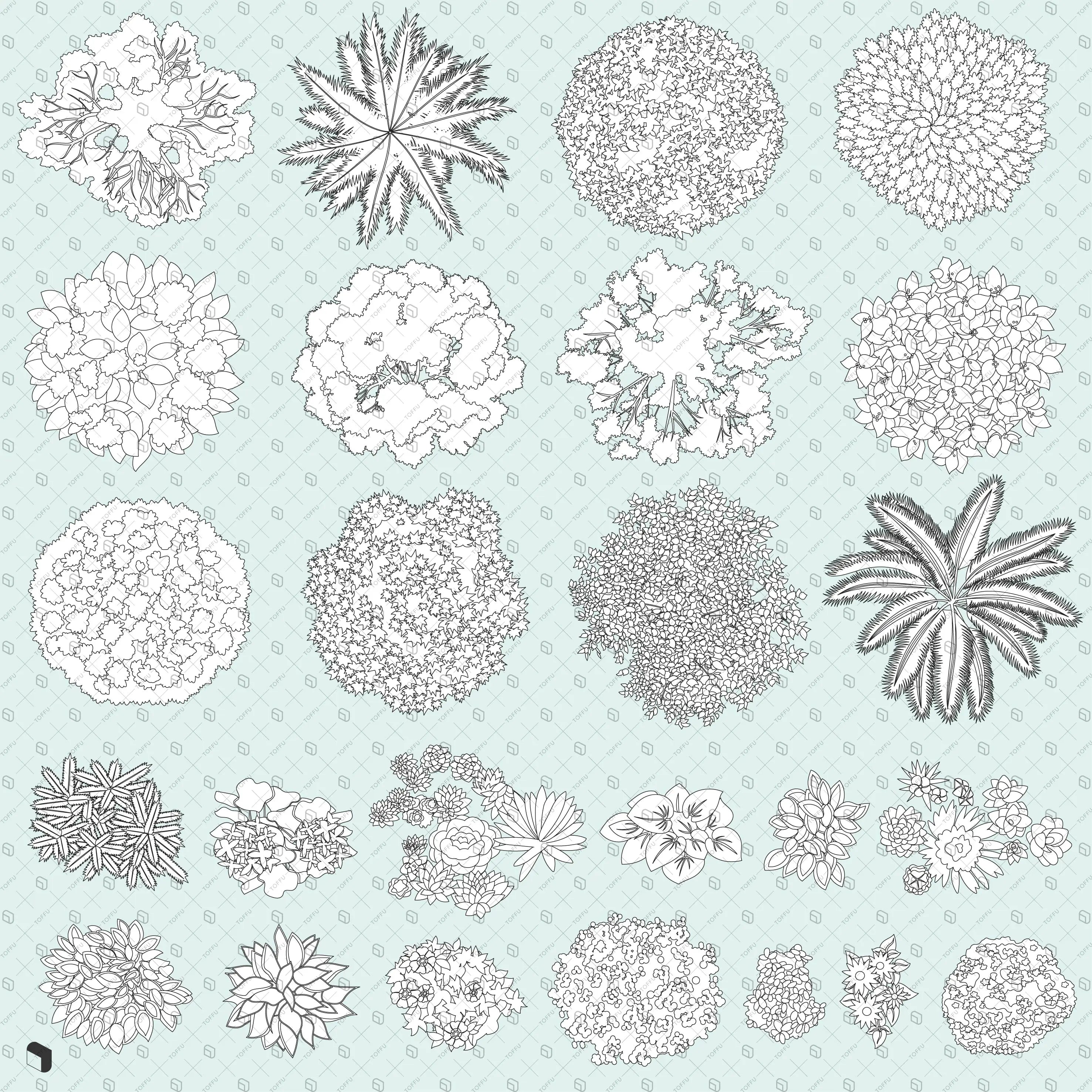 Flat Vector Vegetation Top View 2 Digital Artwork drawings | Toffu Co