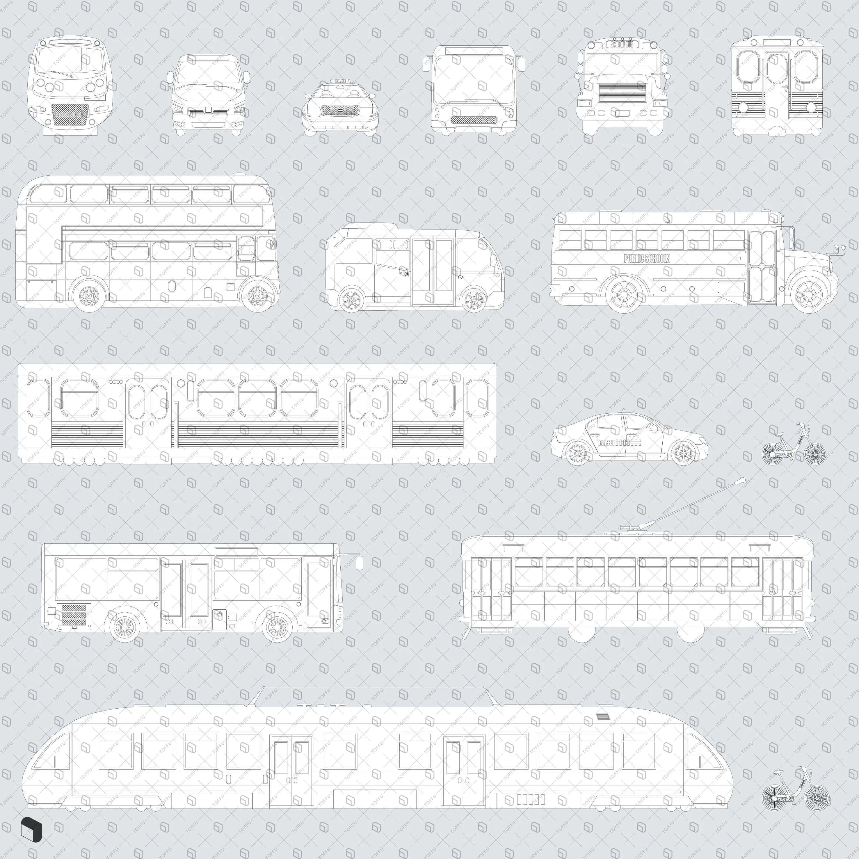 Flat Vector Urban Transportation Vehicles Digital Artwork drawings | Toffu Co