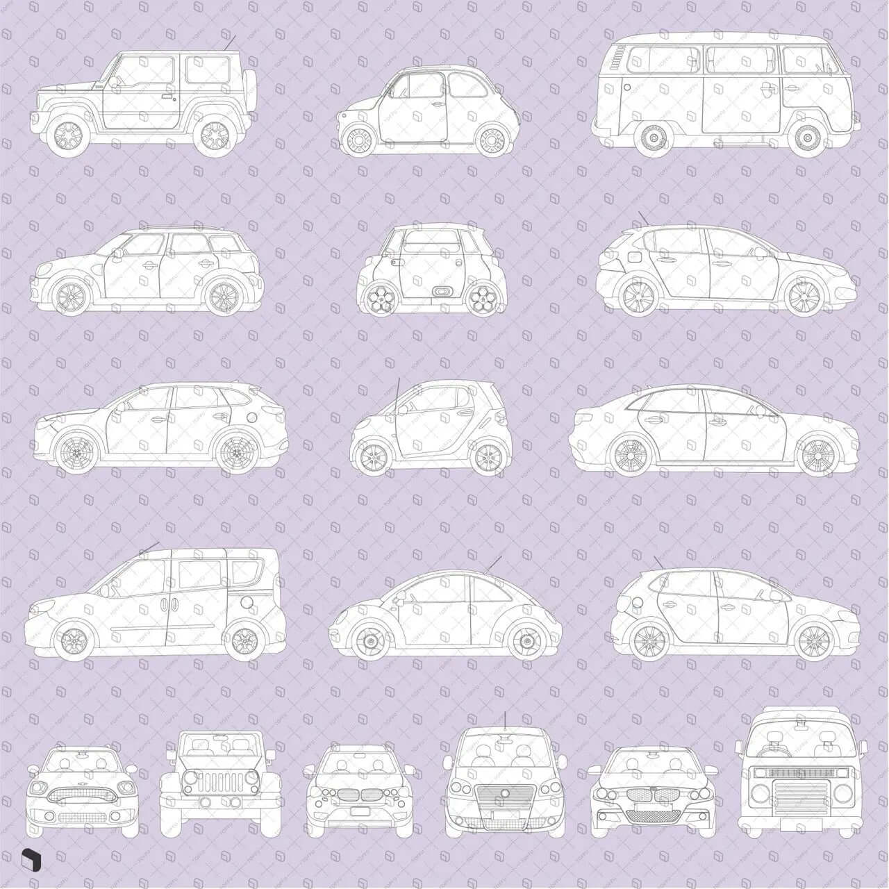 Flat Vector Cars Digital Artwork drawings | Toffu Co