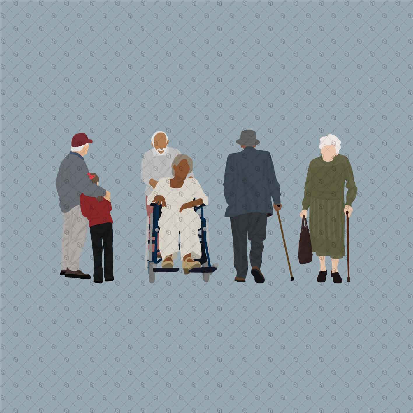 Flat Vector 24 Elderly People Digital Artwork drawings | Toffu Co