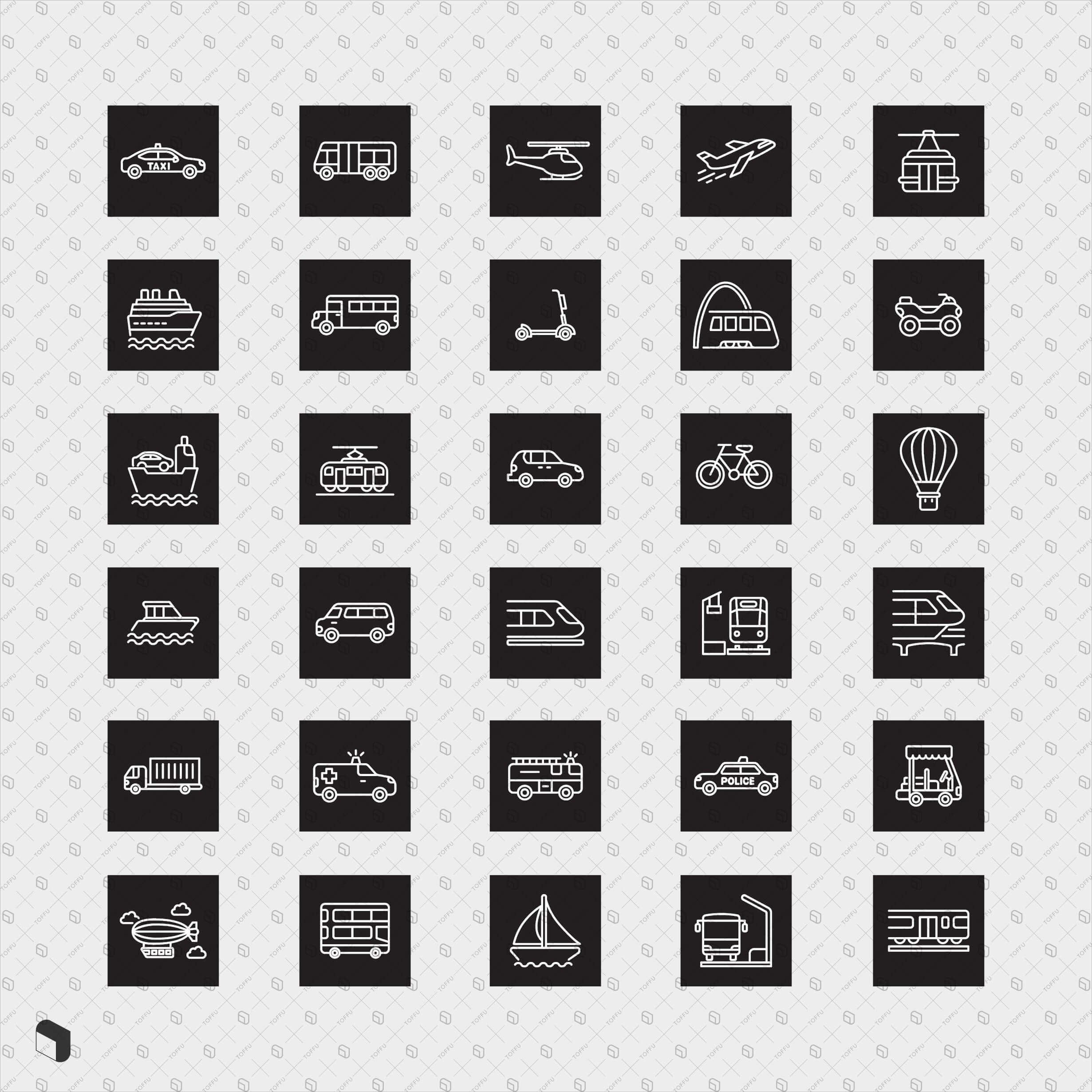 Axonometric Cad Public Transport Icon Set Digital Artwork drawings | Toffu Co