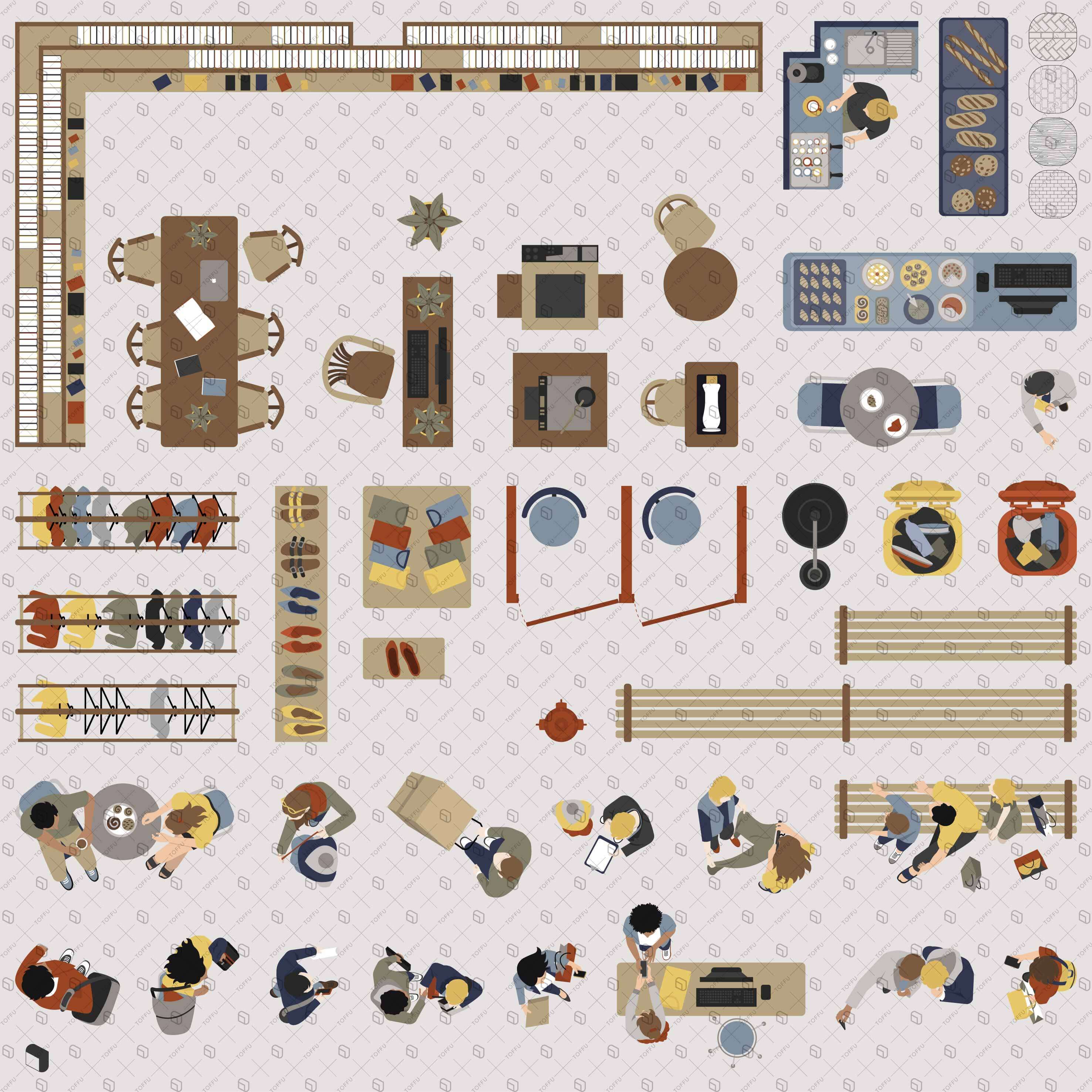 Flat Vector Commercial Street Top View Digital Artwork drawings | Toffu Co