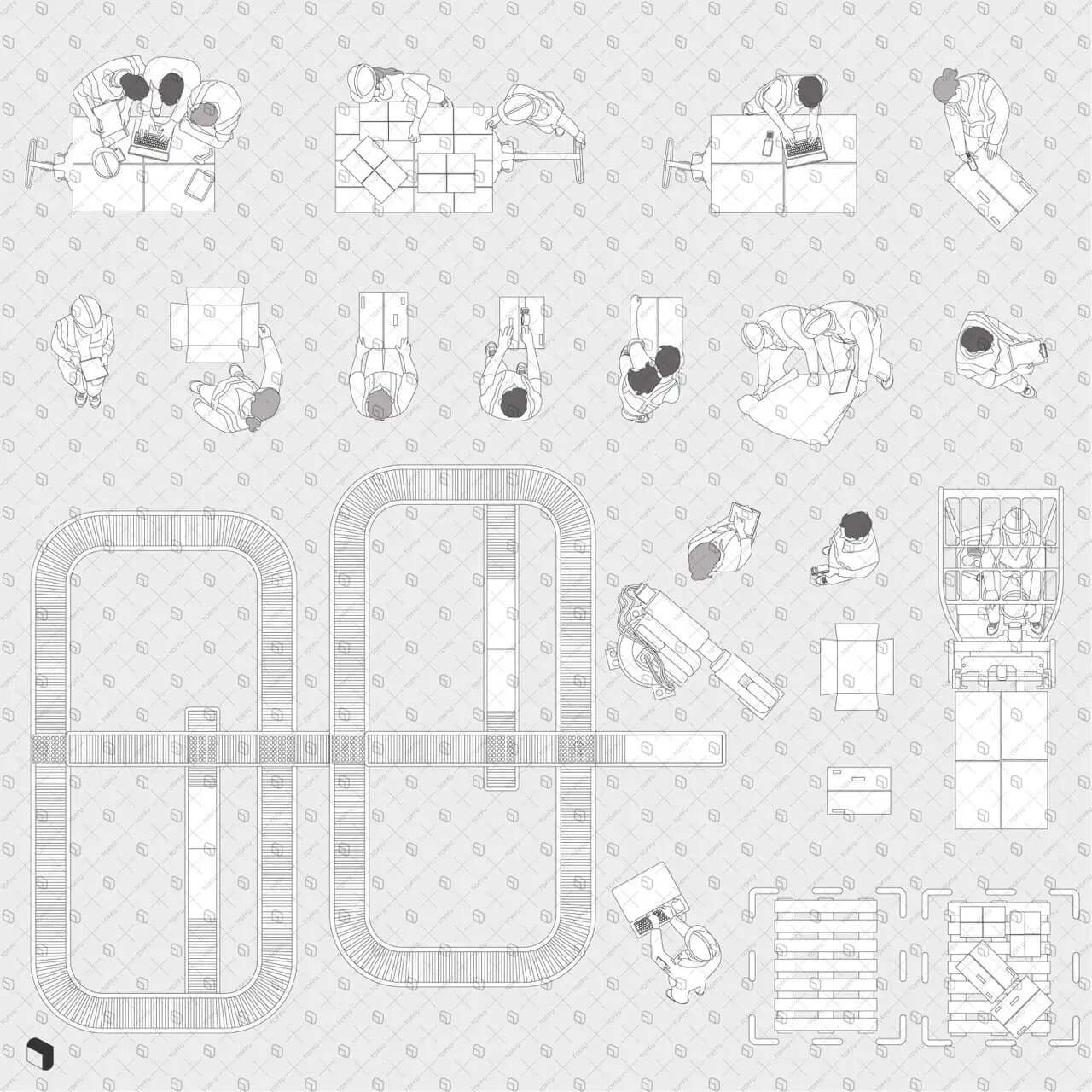 Flat Vector Factory Workers Top View Digital Artwork drawings | Toffu Co