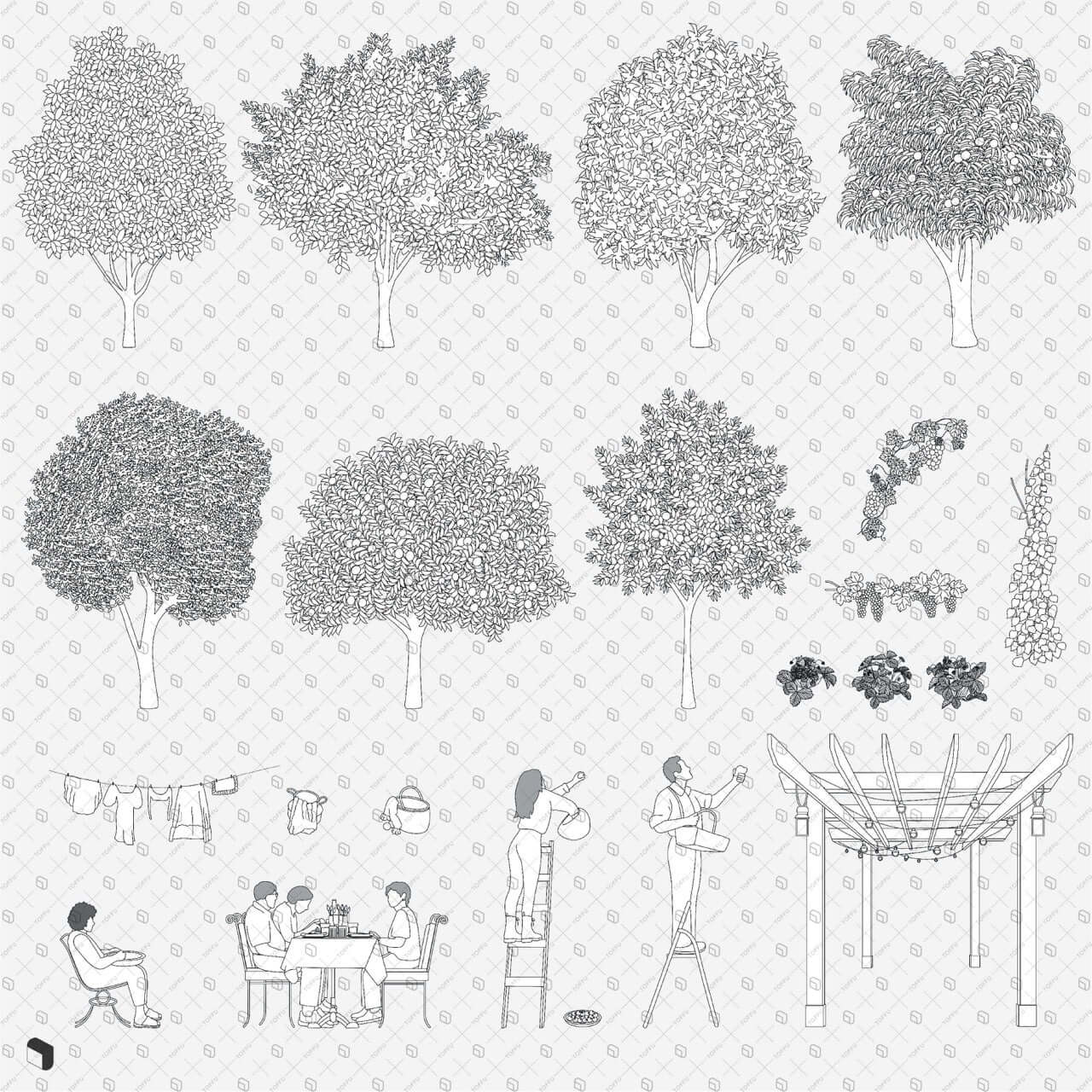 Flat Vector Orchard Park Digital Artwork drawings | Toffu Co