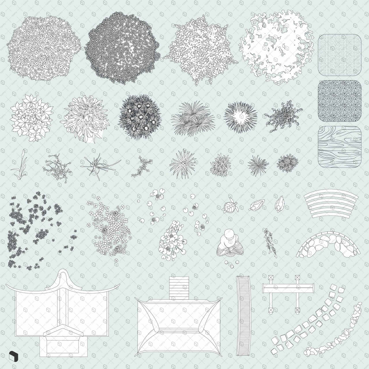 Flat Vector Asian Garden Top View Digital Artwork drawings | Toffu Co