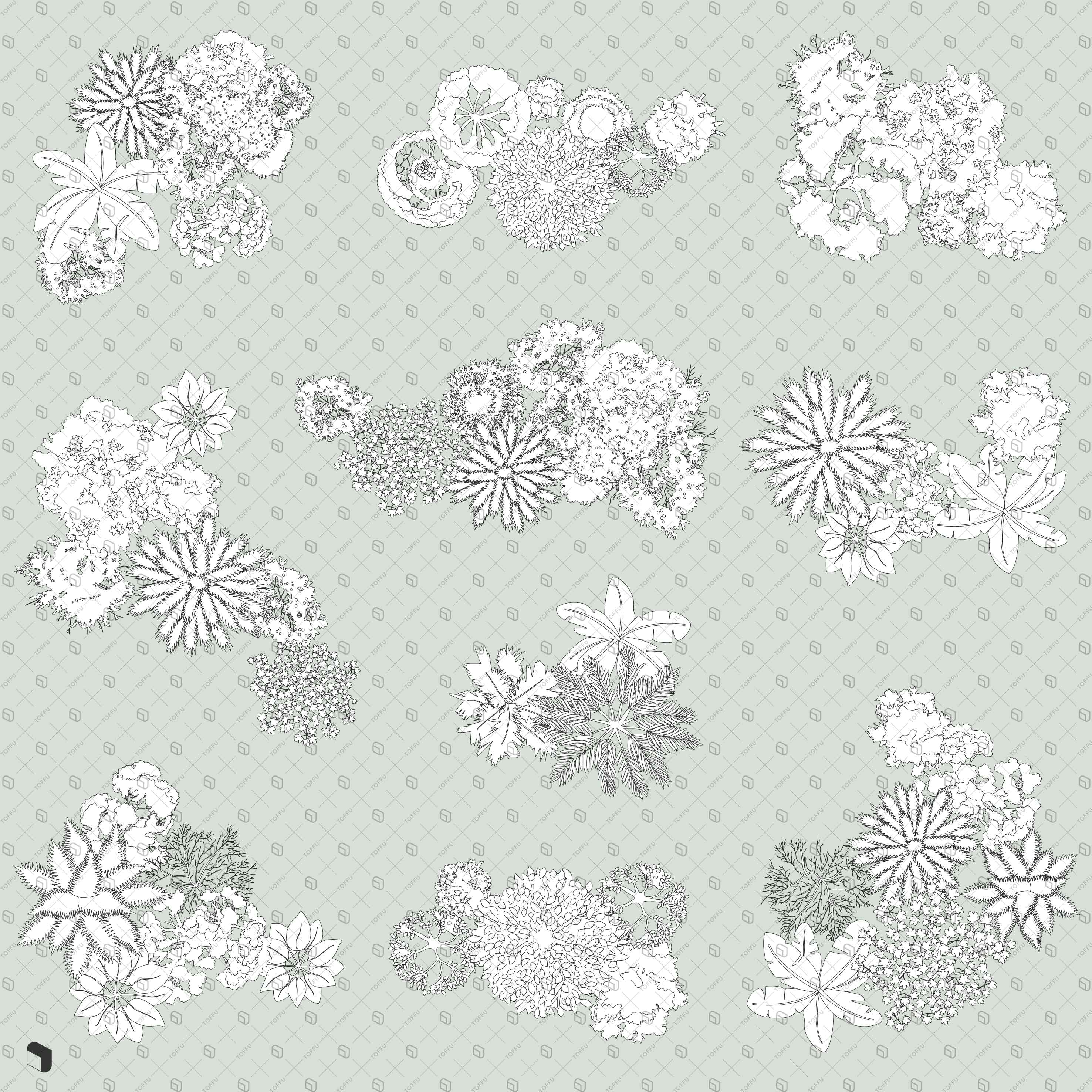 Flat Vector Tree Sets Top View Digital Artwork drawings | Toffu Co