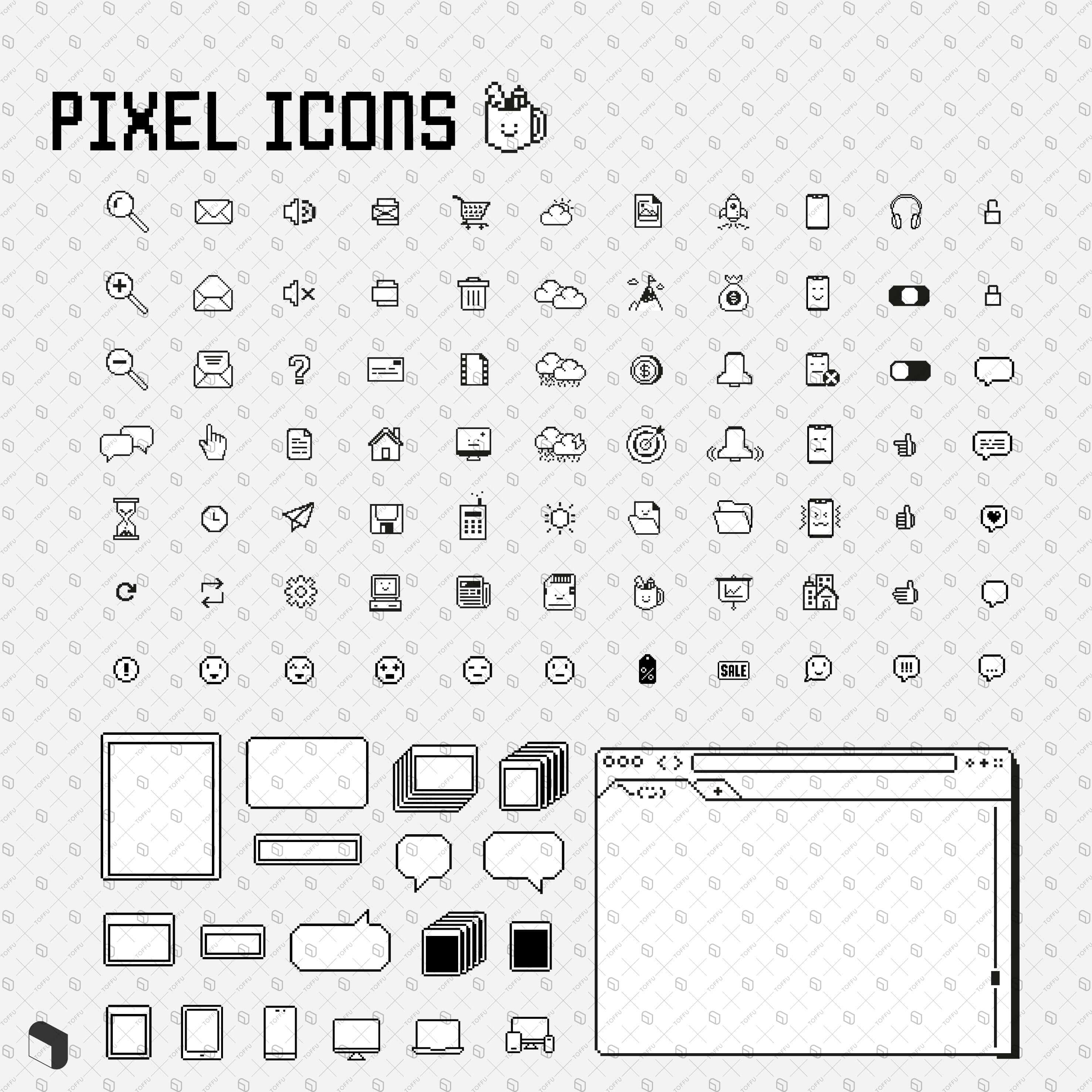 Flat Icon UI Pixels Digital Artwork drawings | Toffu Co