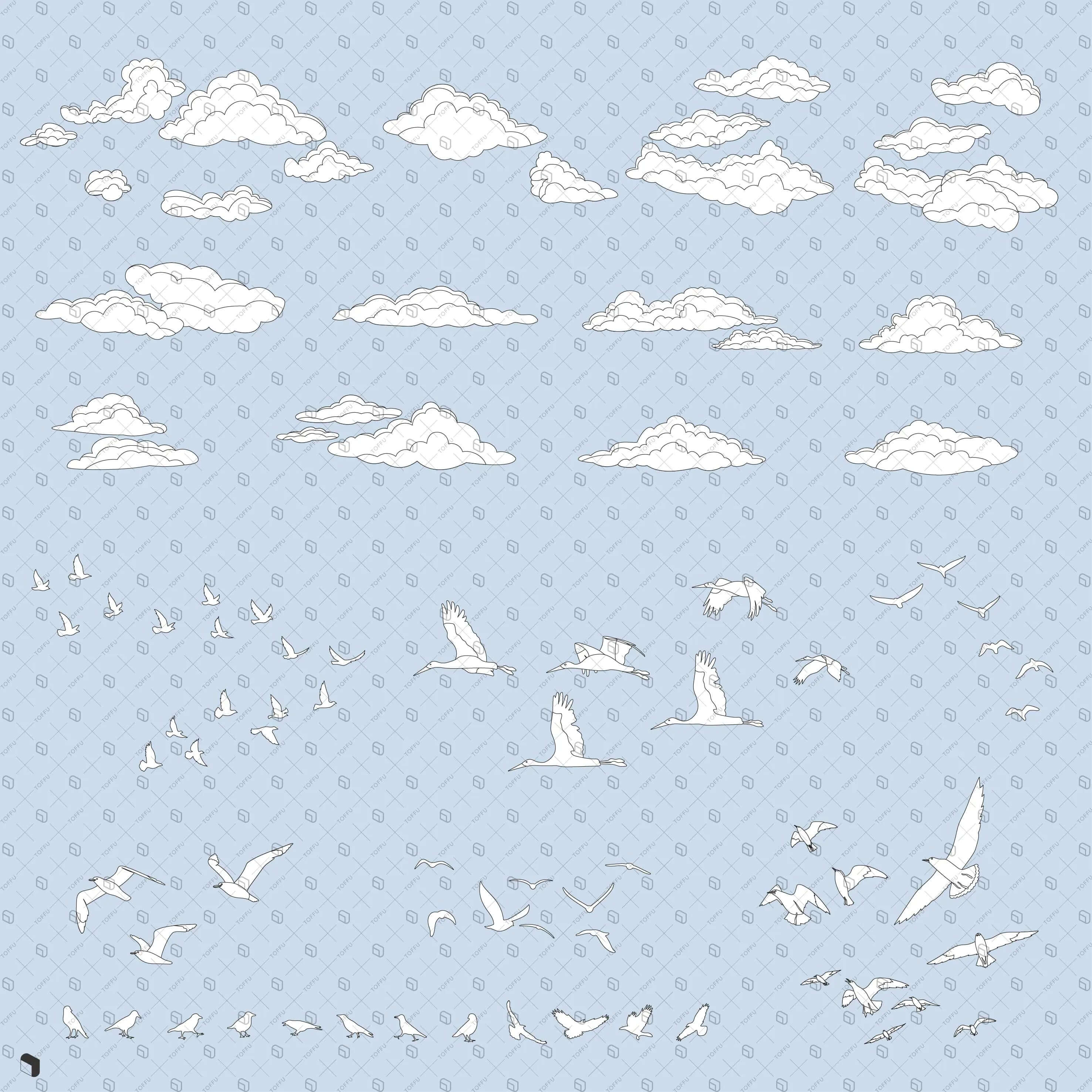Flat Vector Clouds & Birds Digital Artwork drawings | Toffu Co