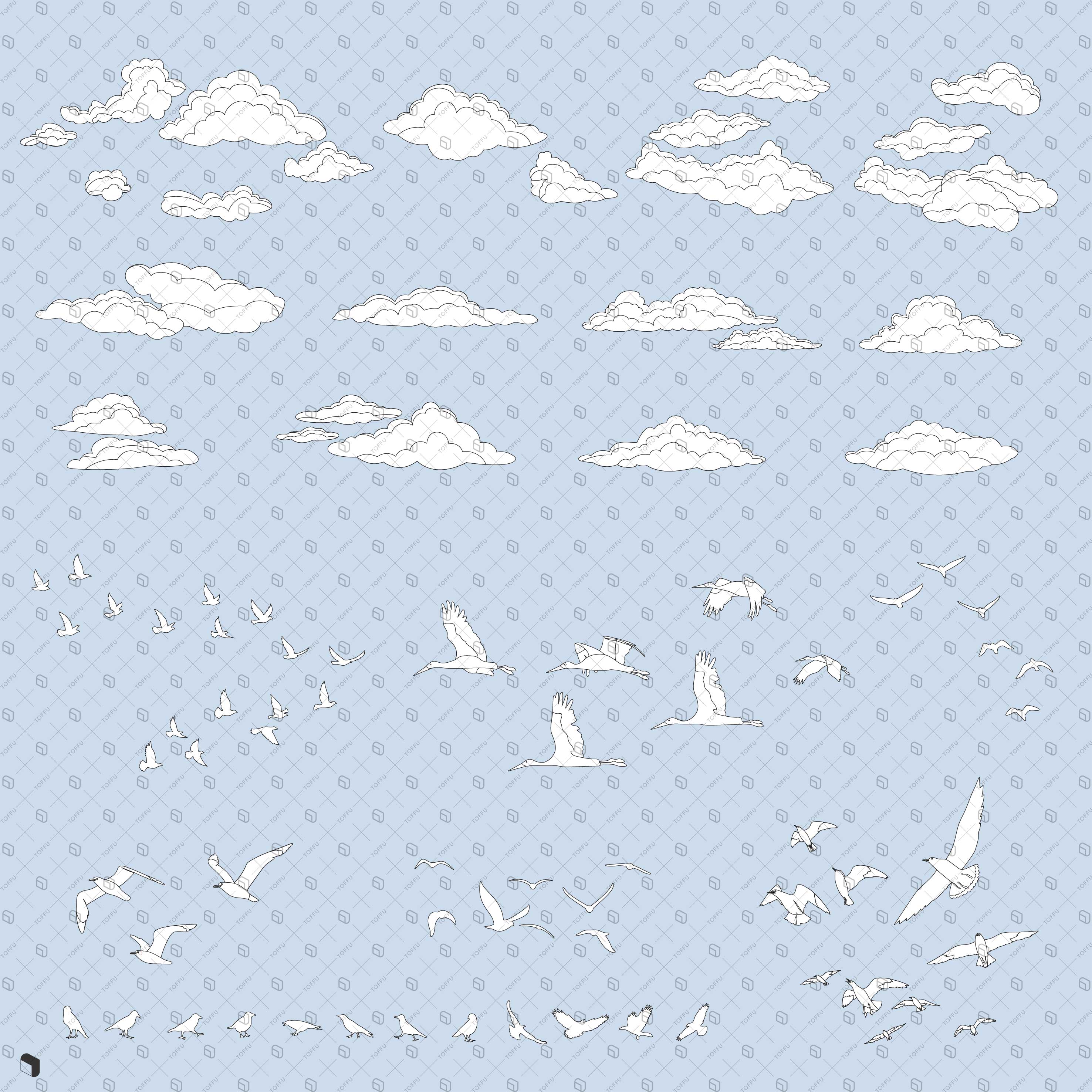 Flat Vector Clouds & Birds PNG - Toffu Co