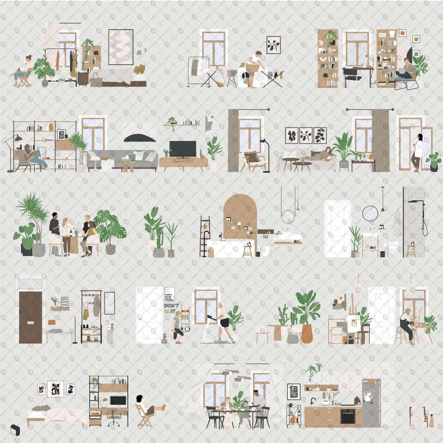 Flat Vector Apartment Section Digital Artwork drawings | Toffu Co