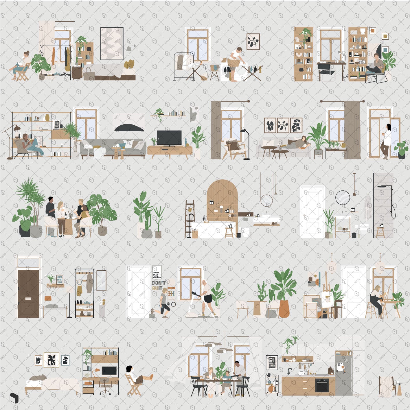Flat Vector Apartment Section PNG - Toffu Co