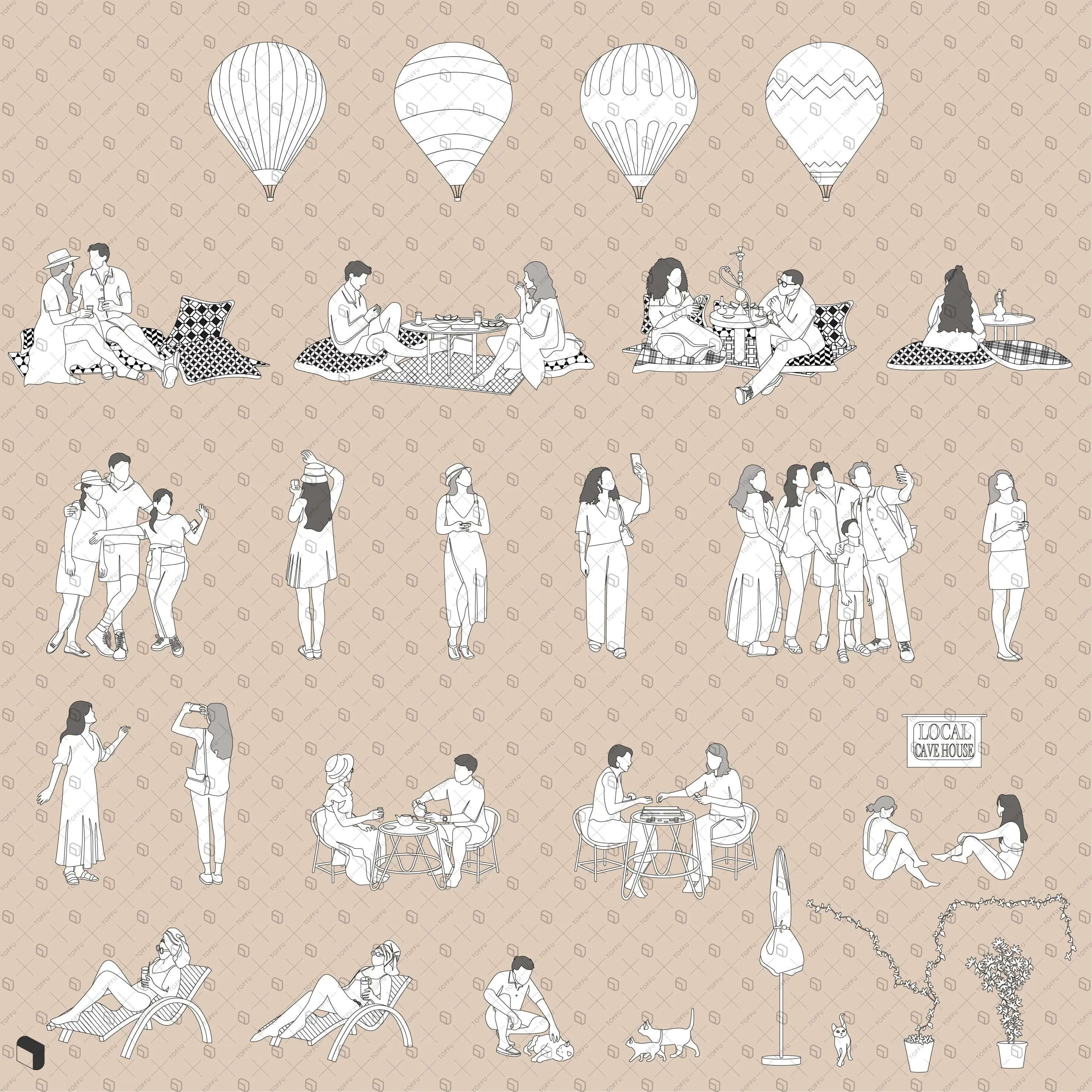 Flat Vector Cappadocia Digital Artwork drawings | Toffu Co
