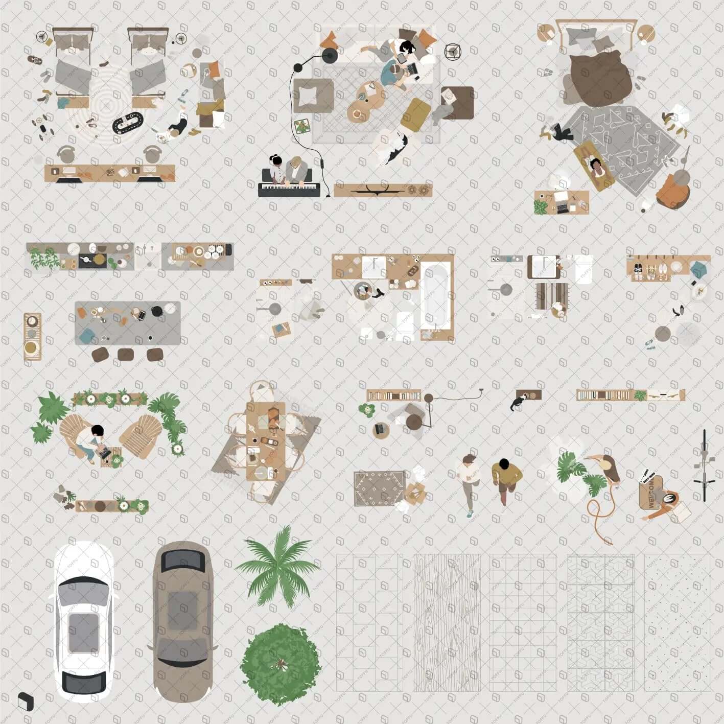 Flat Vector House Plan Top View Digital Artwork drawings | Toffu Co