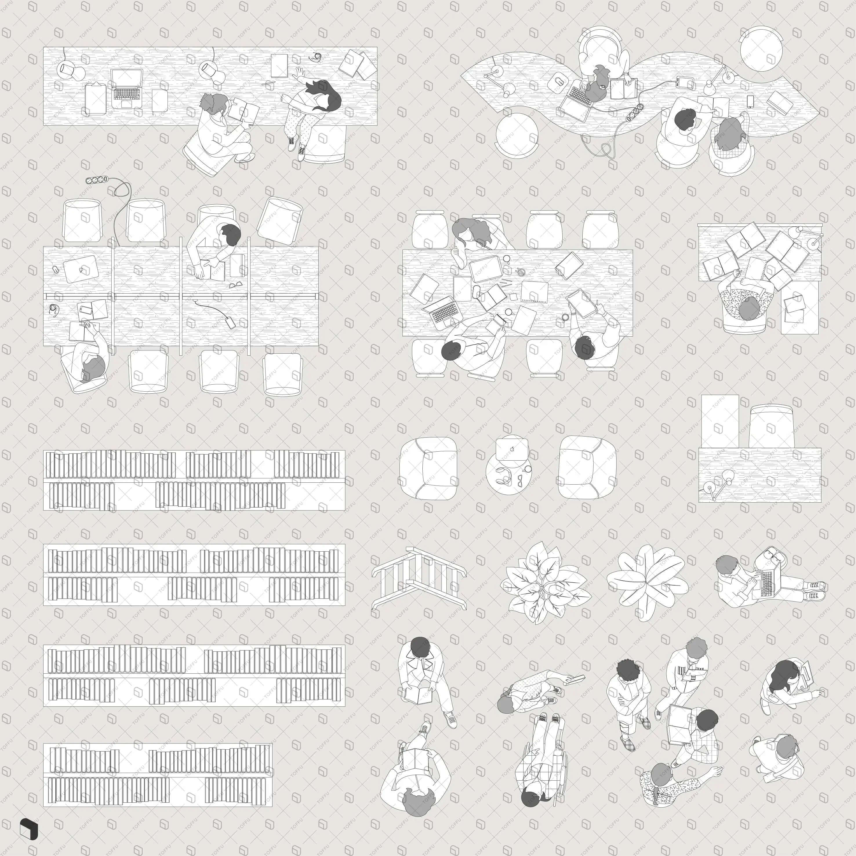 Flat Vector Library Top View 3 Digital Artwork drawings | Toffu Co