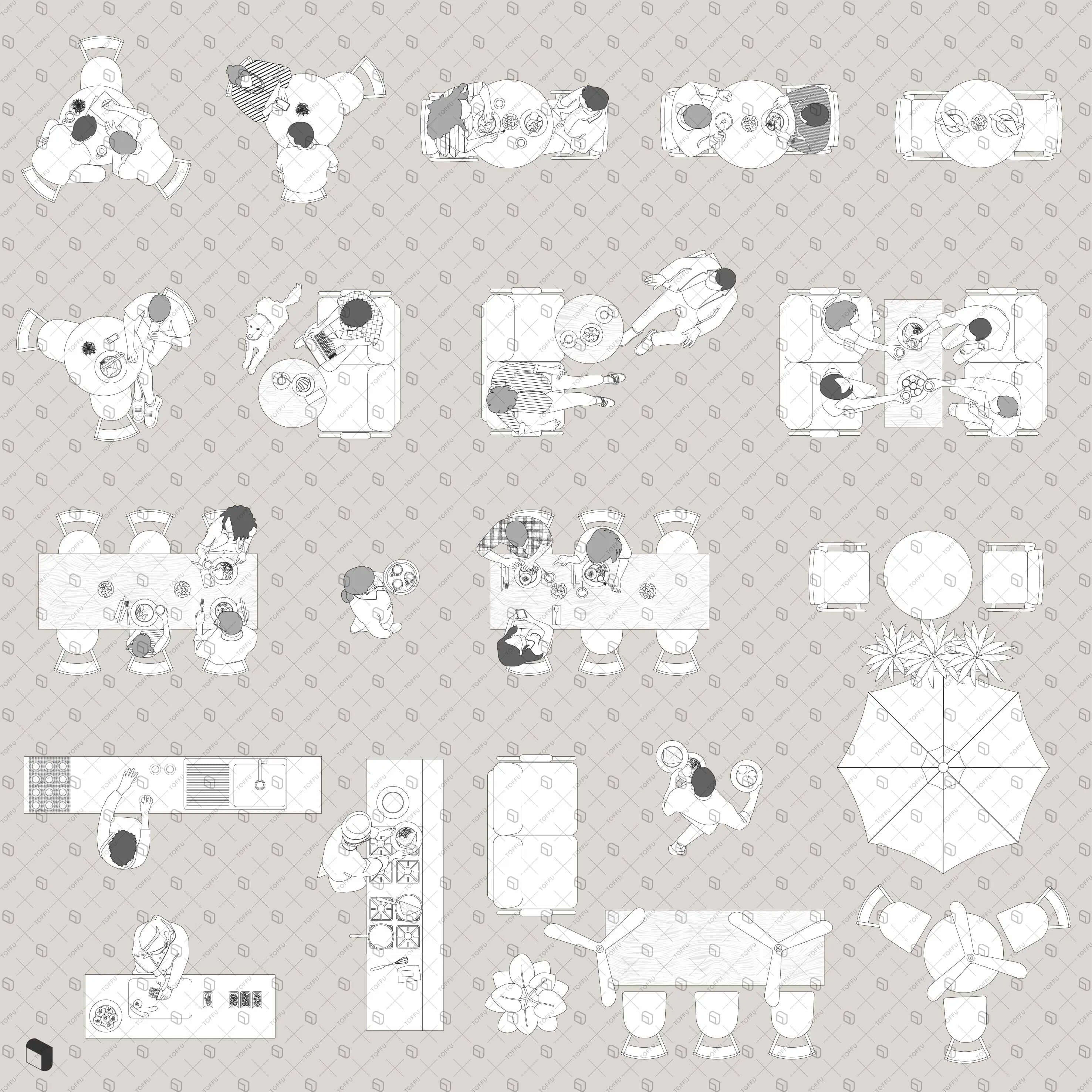 Flat Vector Restaurant Top View Digital Artwork drawings | Toffu Co