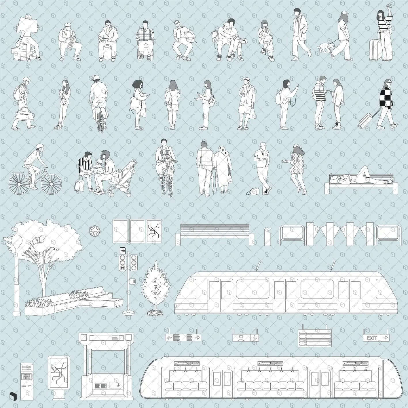 Flat Vector Urban Transportation Section Digital Artwork drawings | Toffu Co