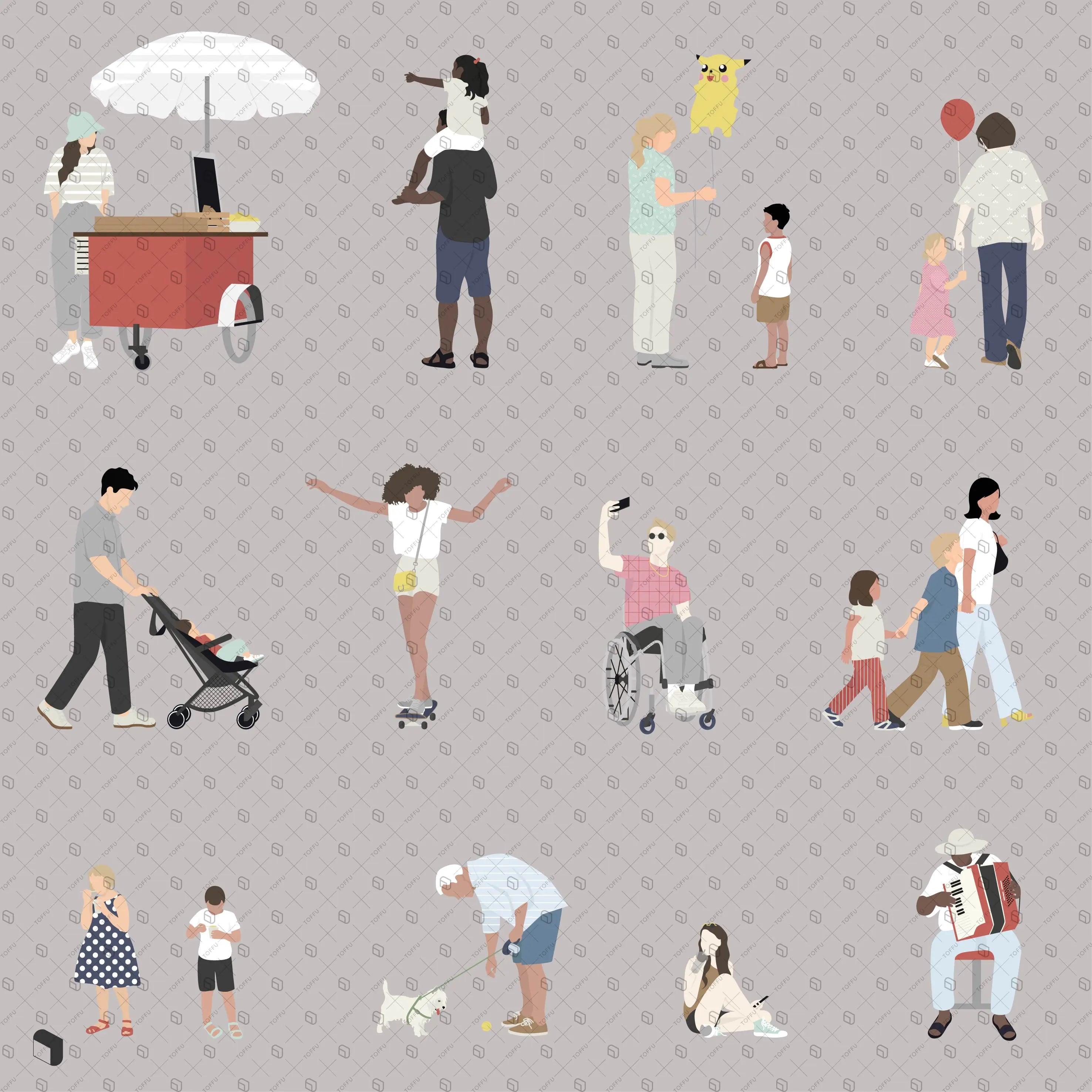Flat Vector Public Space People 5 Digital Artwork drawings | Toffu Co