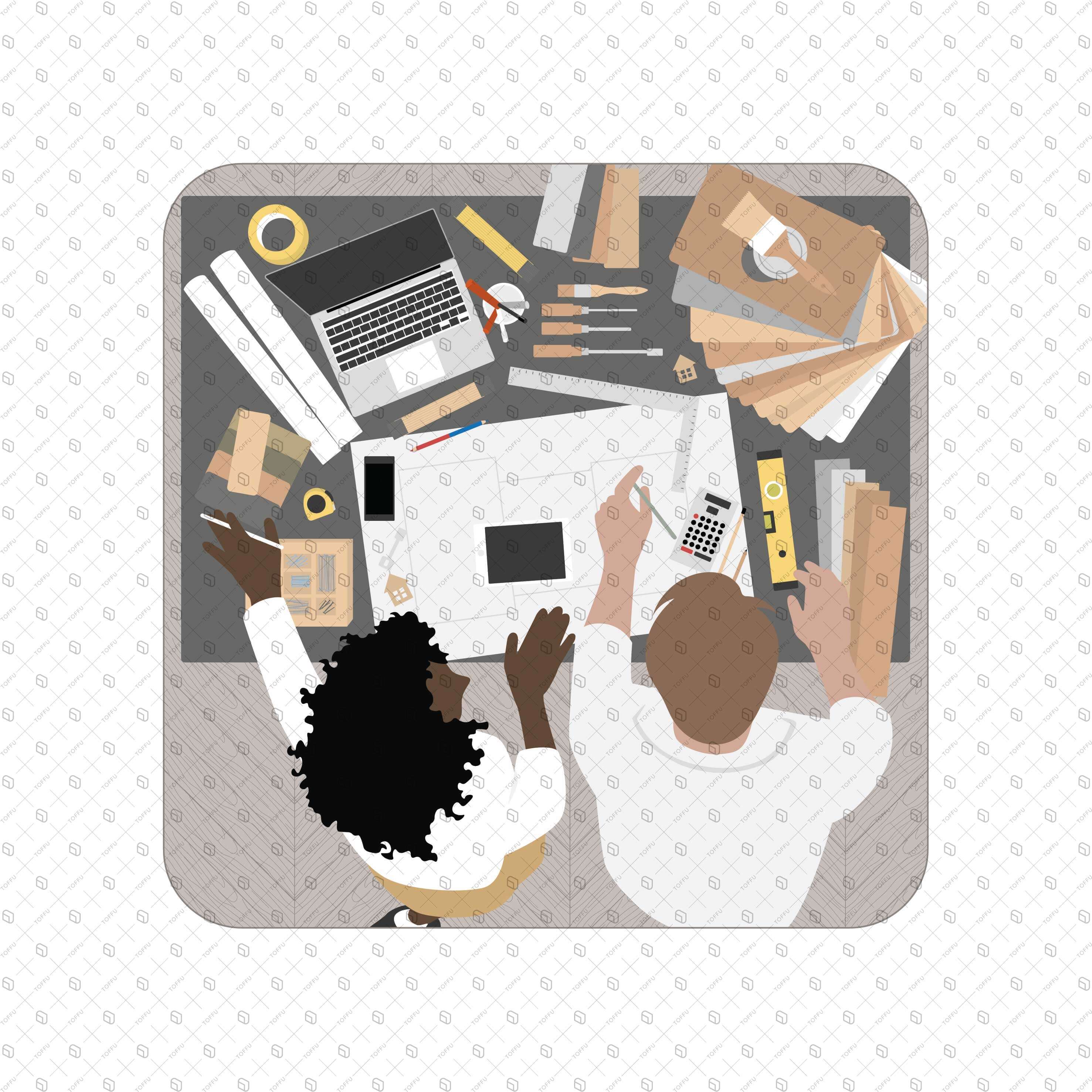 Flat Vector Designers' Desk Top View Desktop Wallpapers drawings | Toffu Co