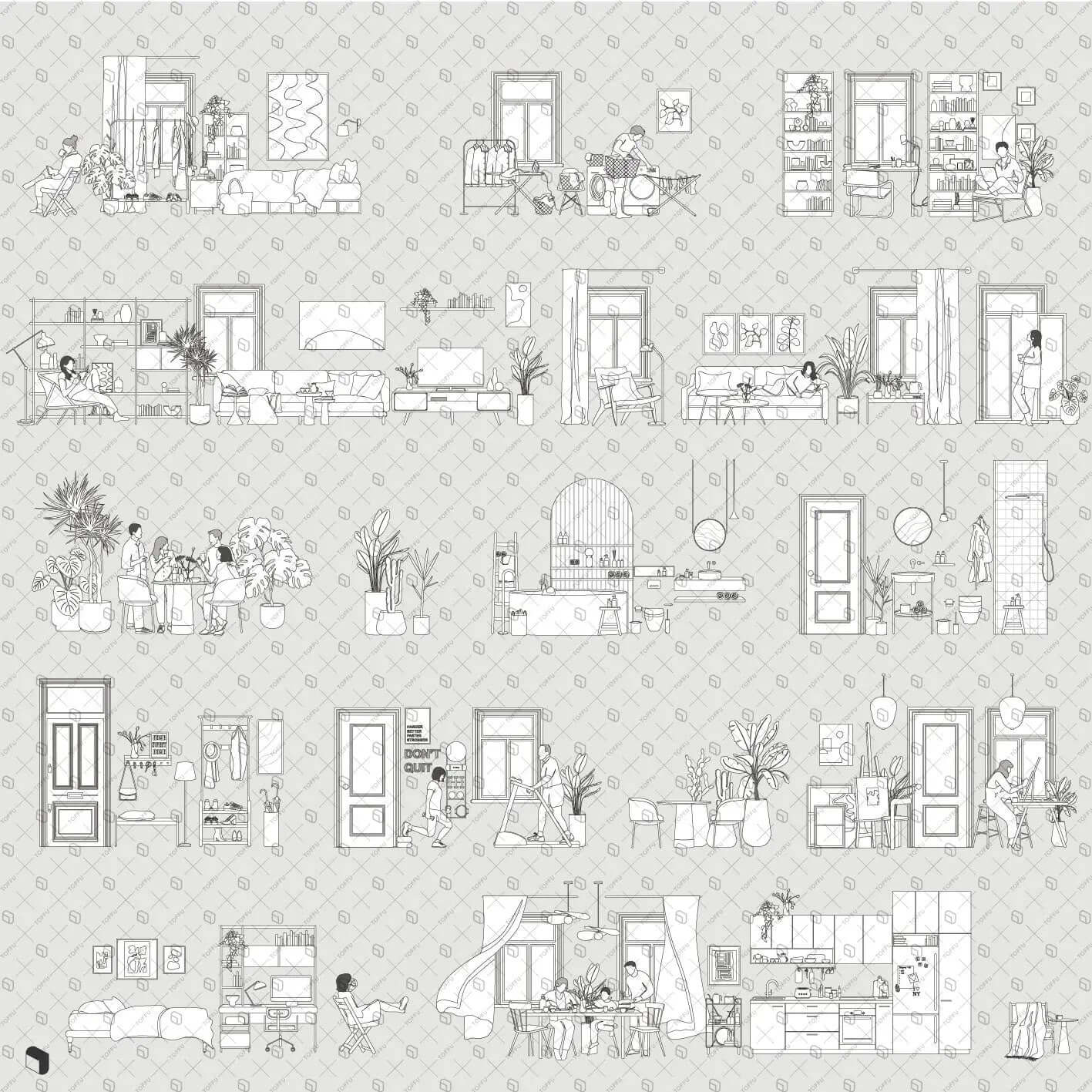 Flat Vector Apartment Section Digital Artwork drawings | Toffu Co