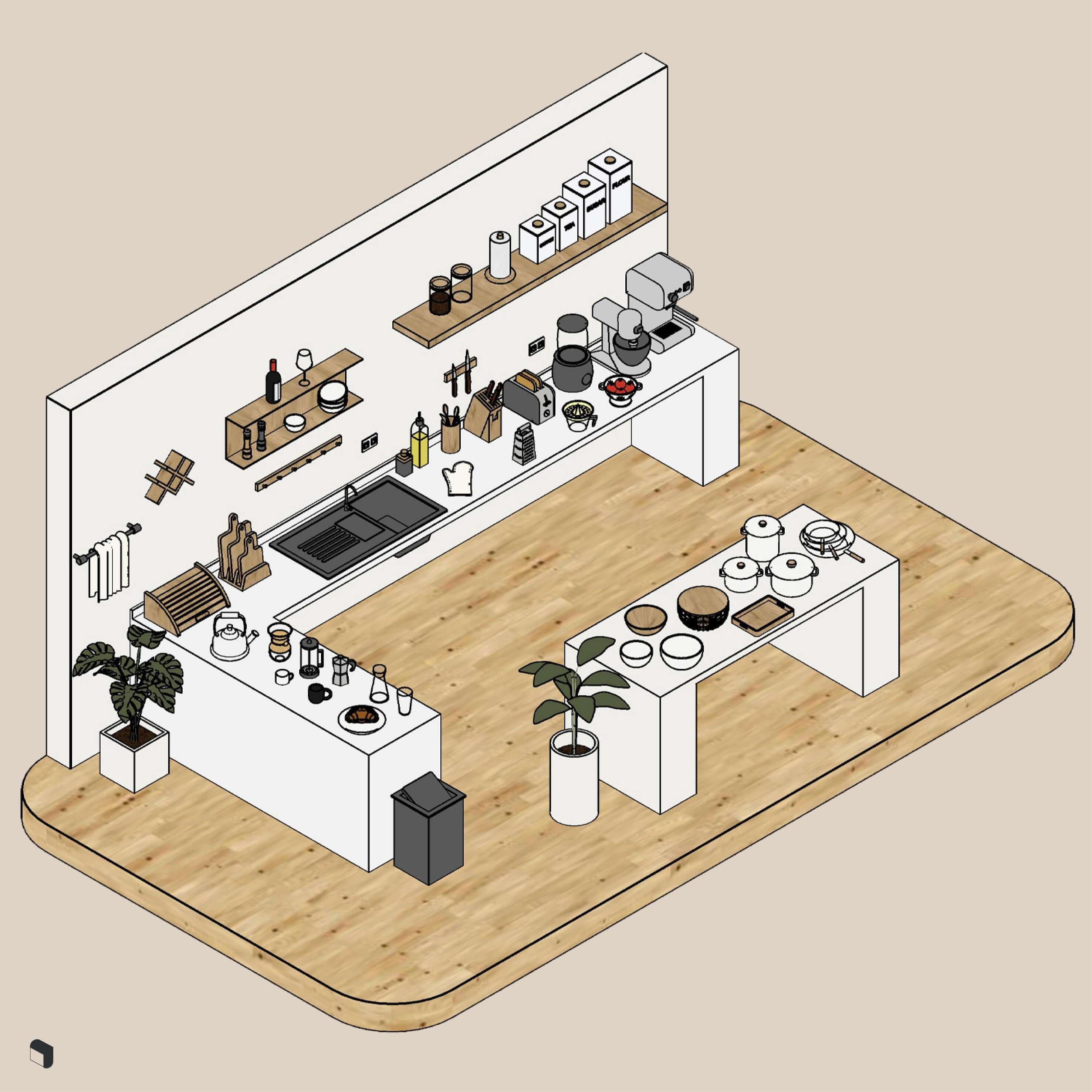 3D Model Revit Kitchenware & Utilities Digital Artwork drawings | Toffu Co