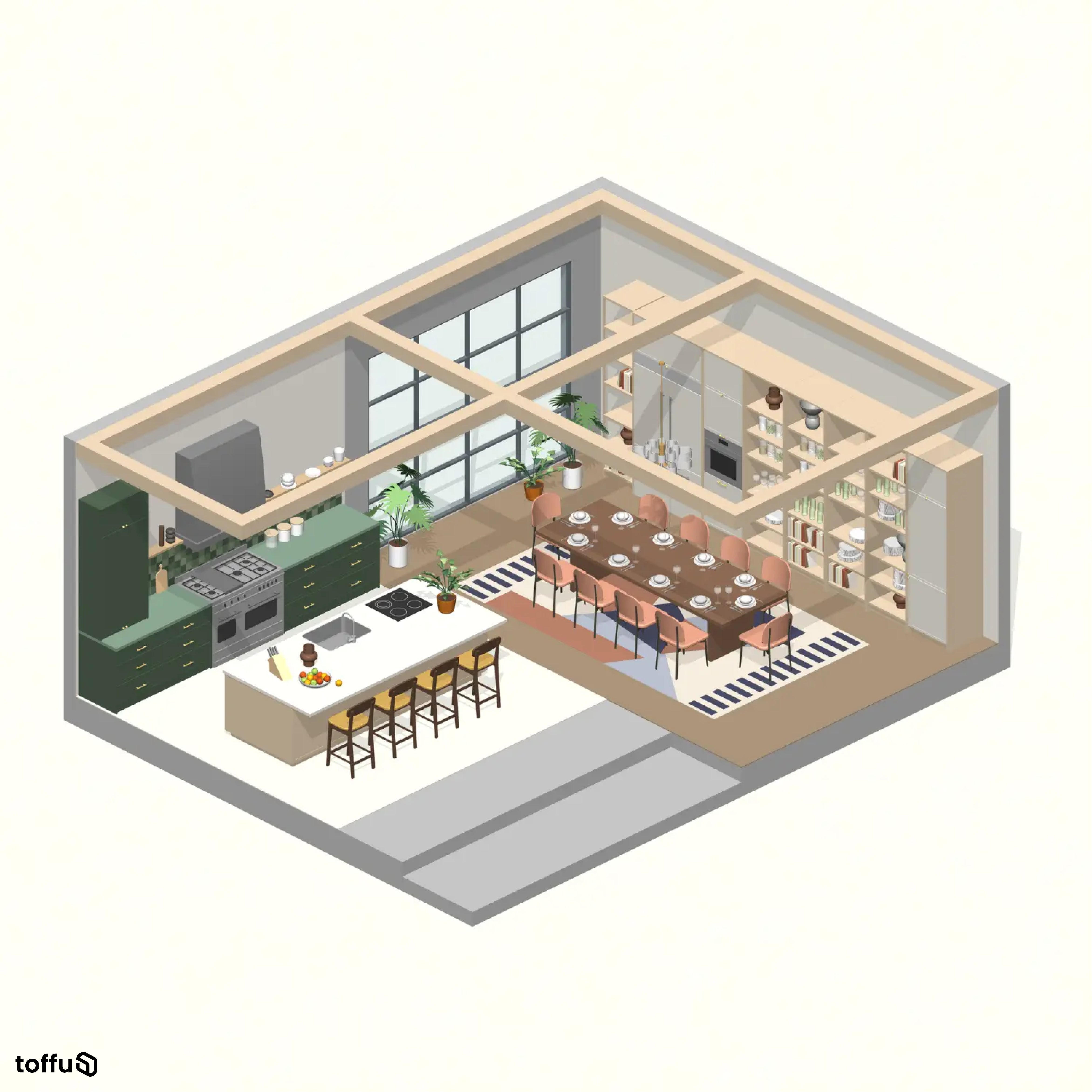 Modern Kitchen Setups Revit 3D Model | BIM Asset | Toffu Co