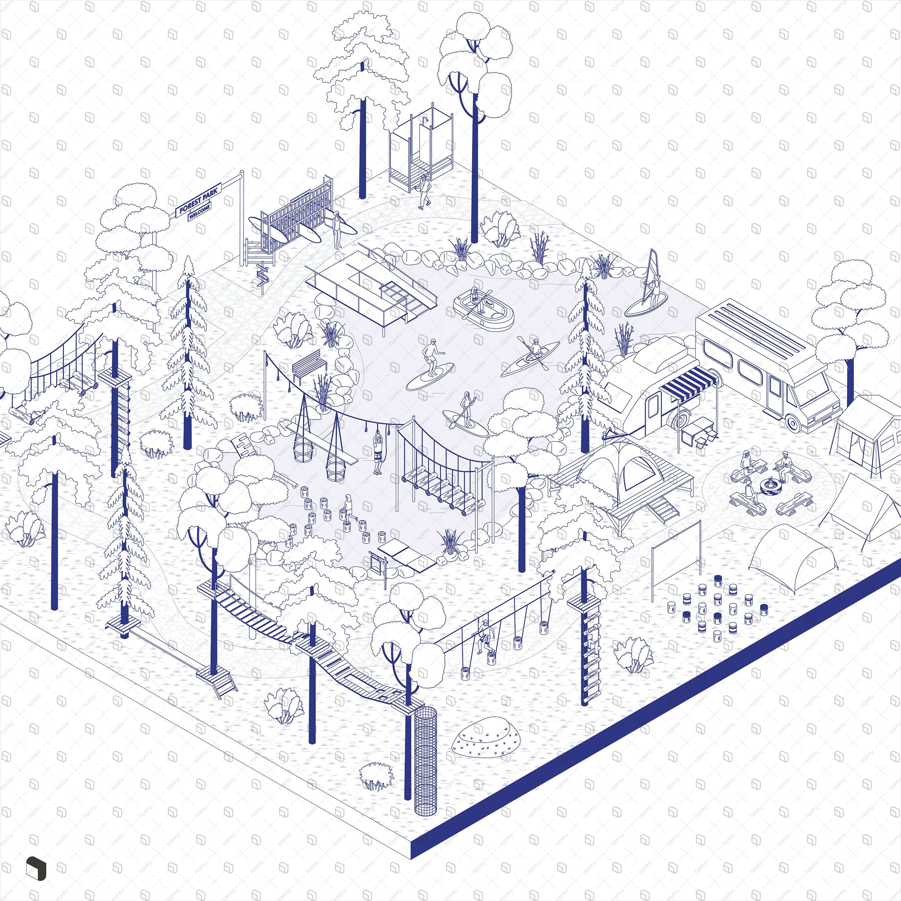 Axonometric Cad Activity Park Digital Artwork drawings | Toffu Co