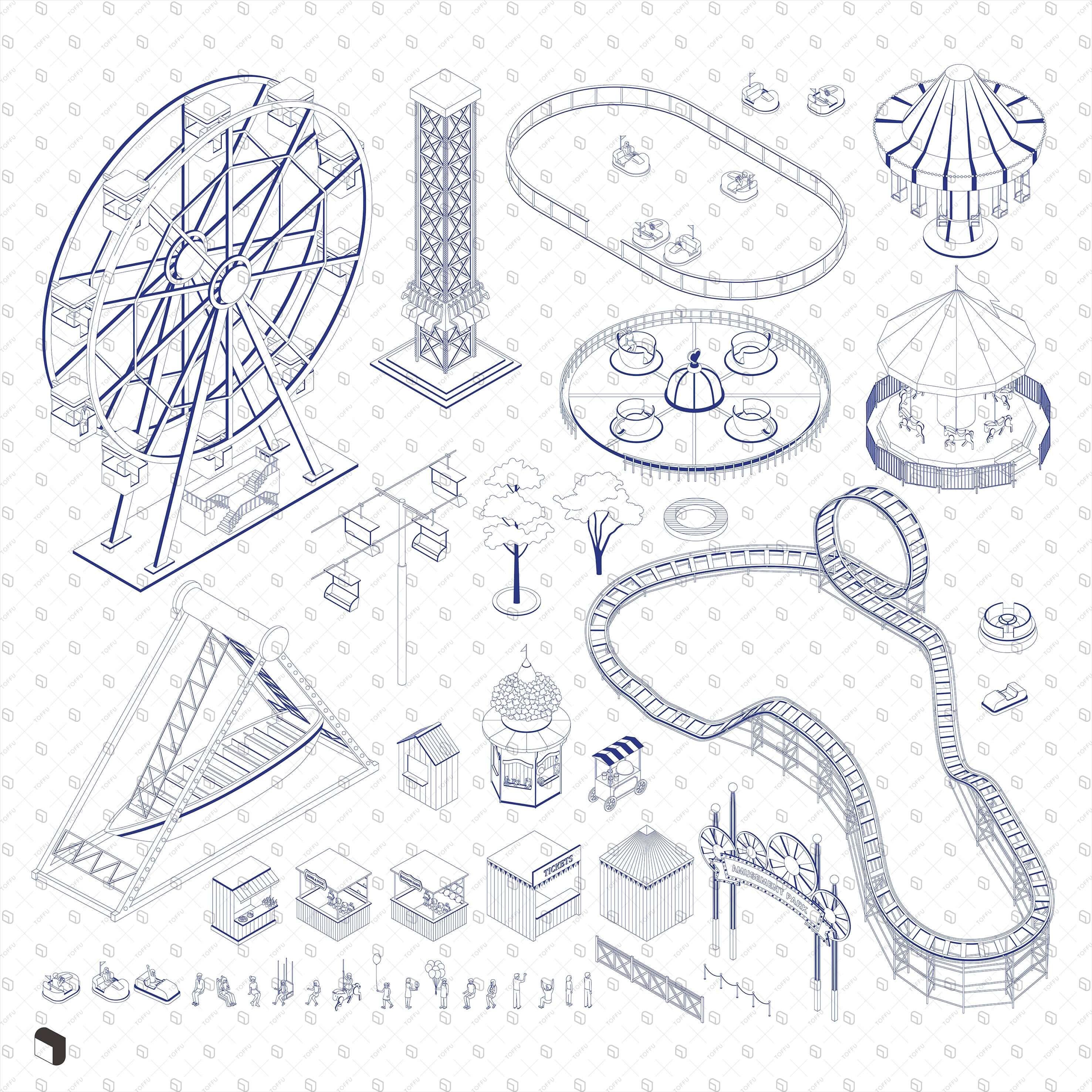 Axonometric Cad Amusement Park Digital Artwork drawings | Toffu Co