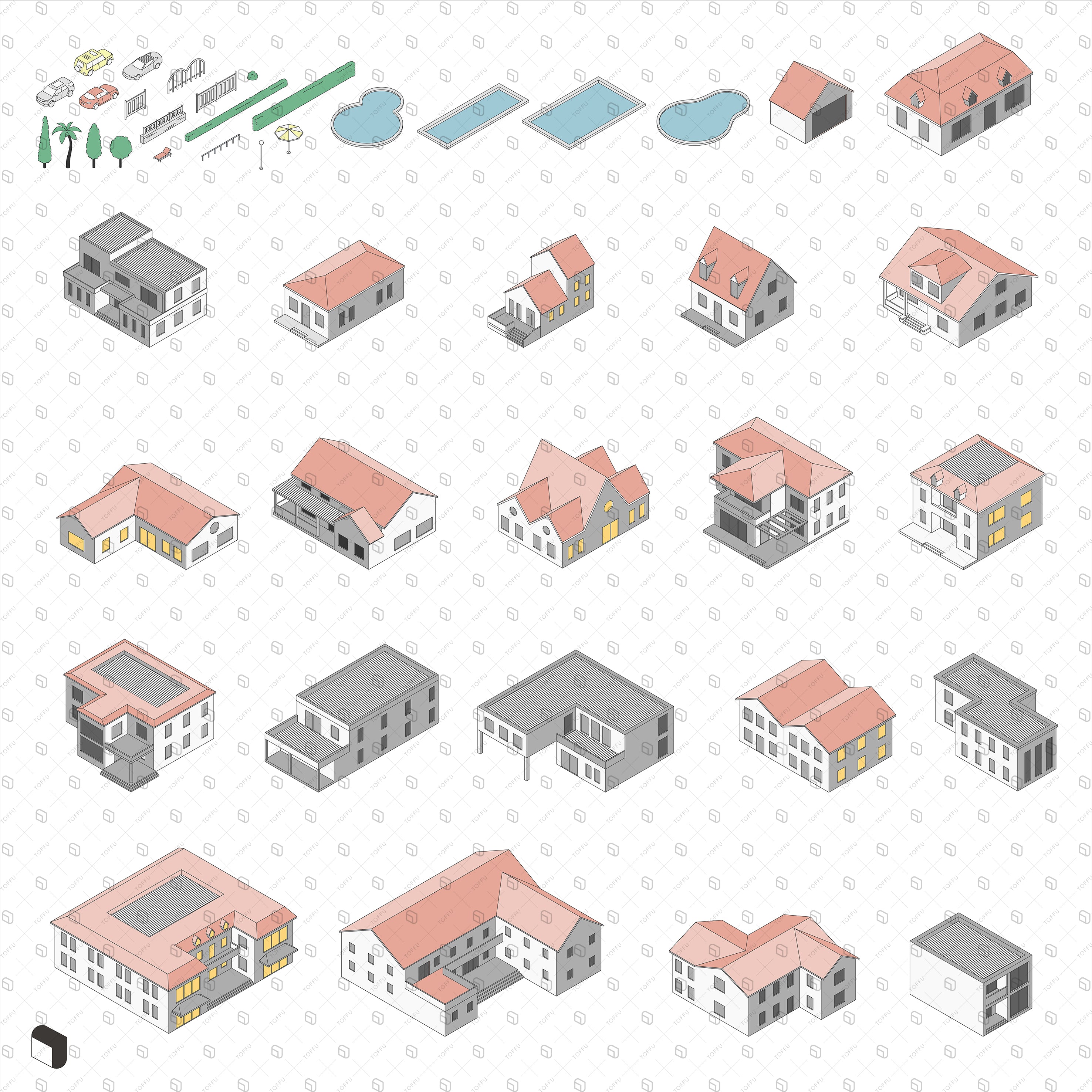 Axonometric Cad Houses - Toffu Co