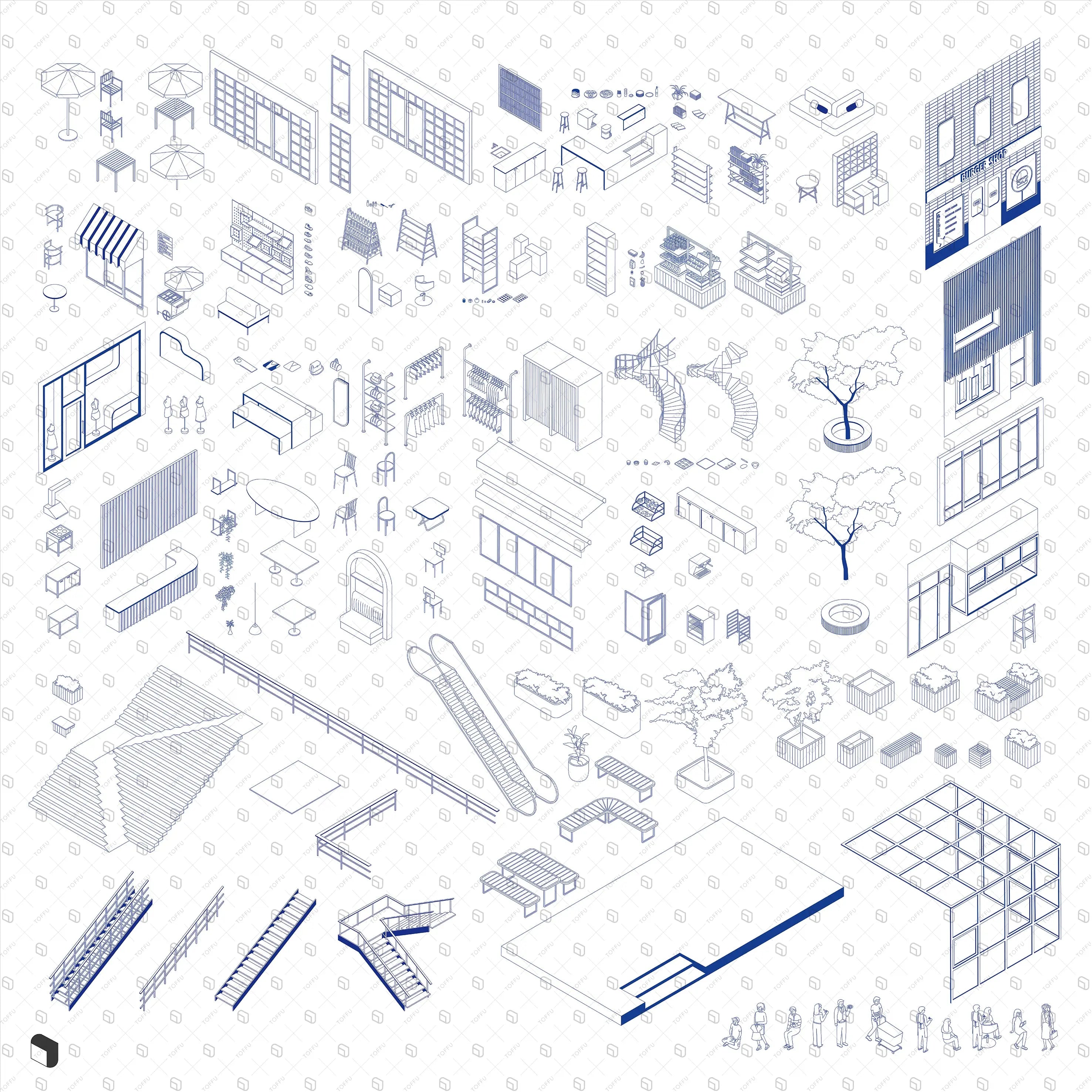 Axonometric Cad Passage Digital Artwork drawings | Toffu Co