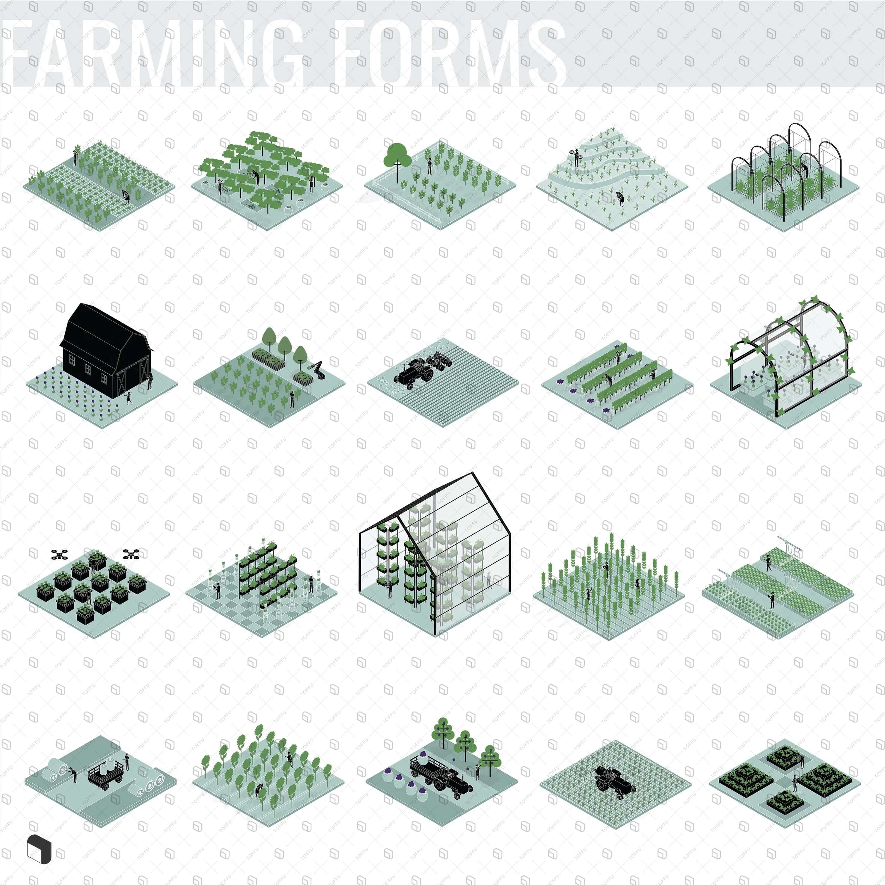 Axonometric Diagram Farming Forms Digital Artwork drawings | Toffu Co
