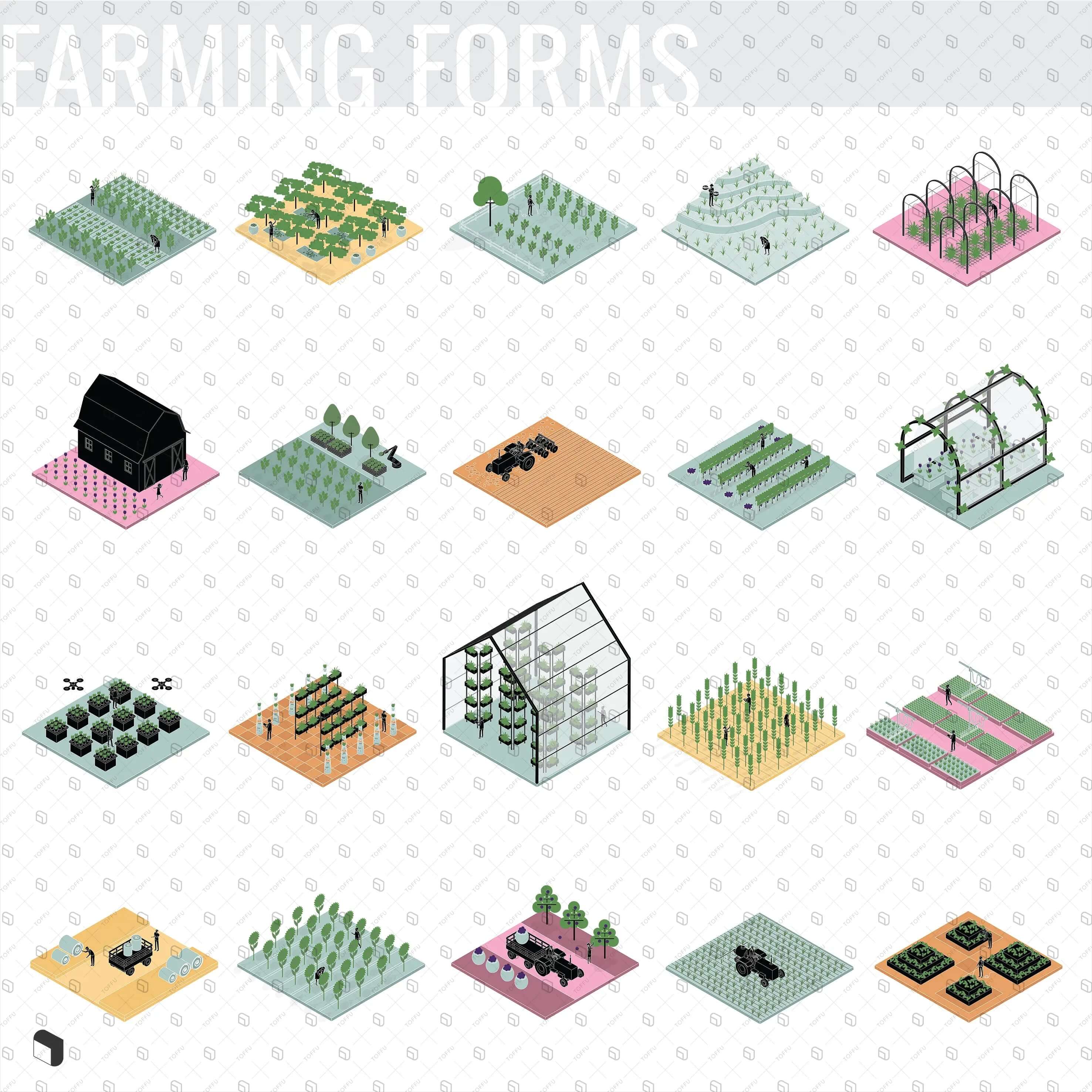 Axonometric Diagram Farming Forms Digital Artwork drawings | Toffu Co