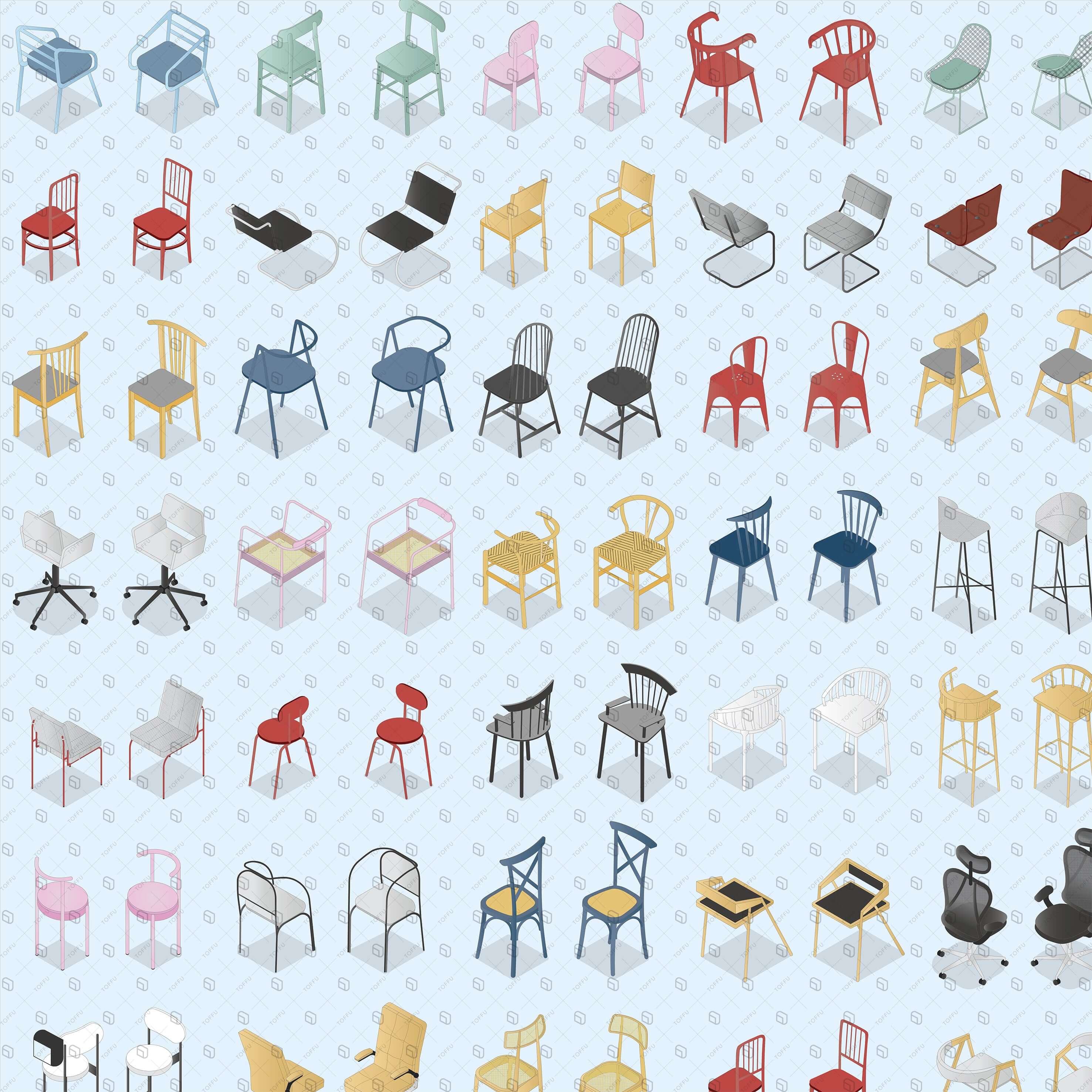 Axonometric Interior Chairs Digital Artwork drawings | Toffu Co