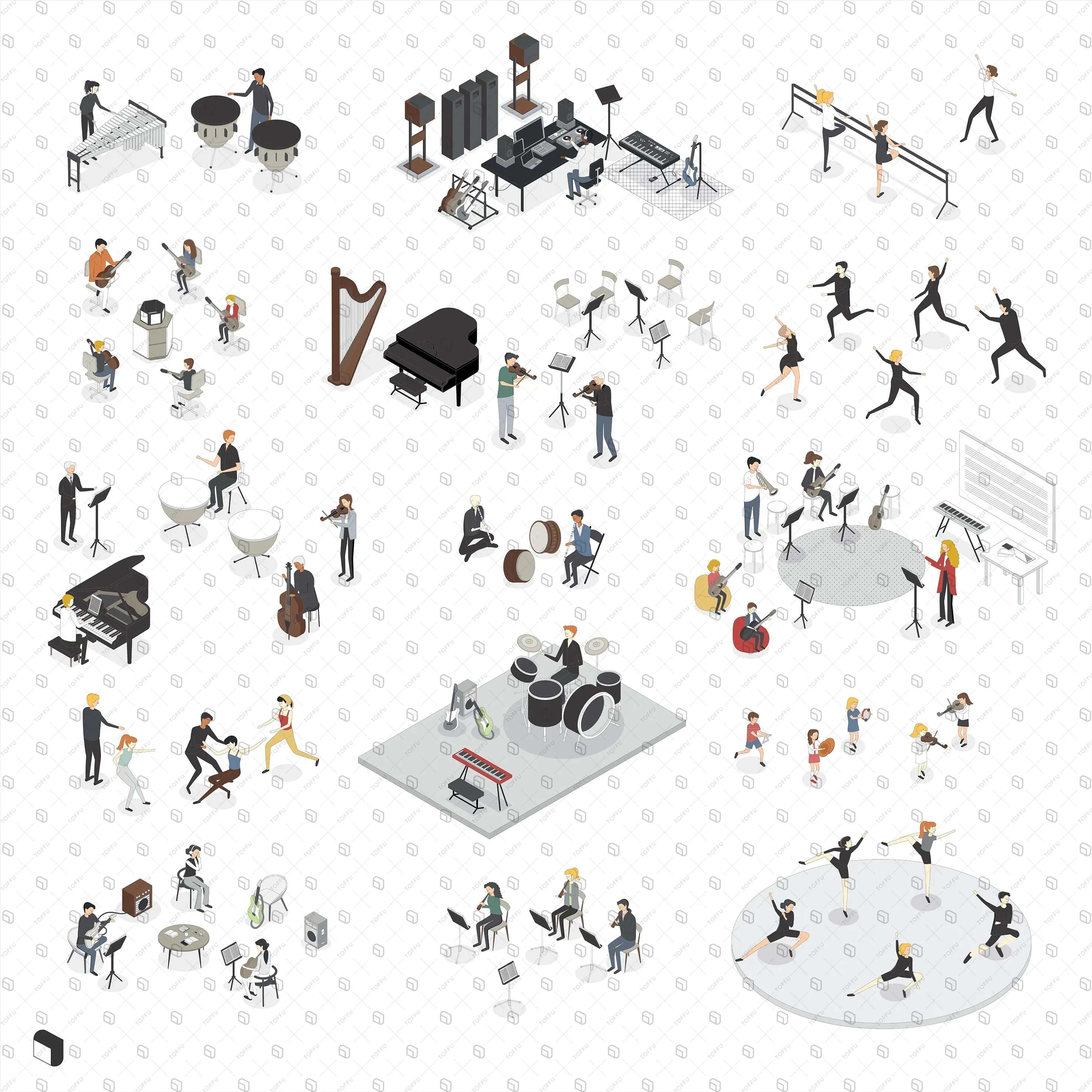 Axonometric Music Workshop Digital Artwork drawings | Toffu Co