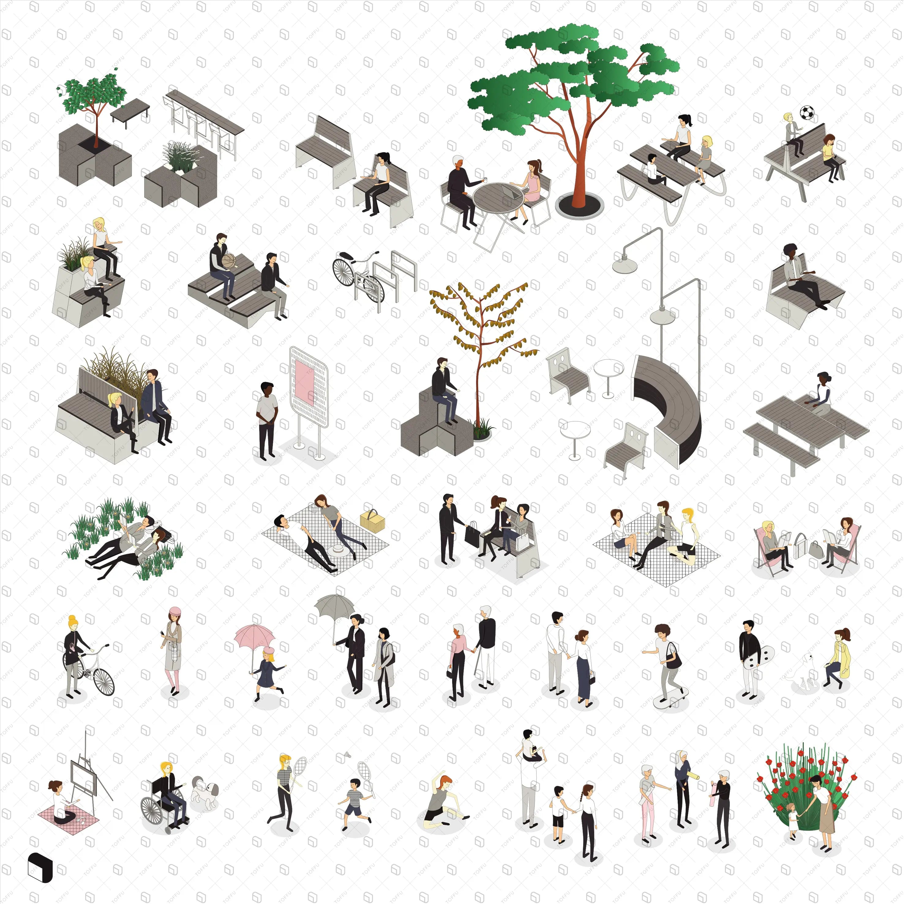 Axonometric Park People Digital Artwork drawings | Toffu Co