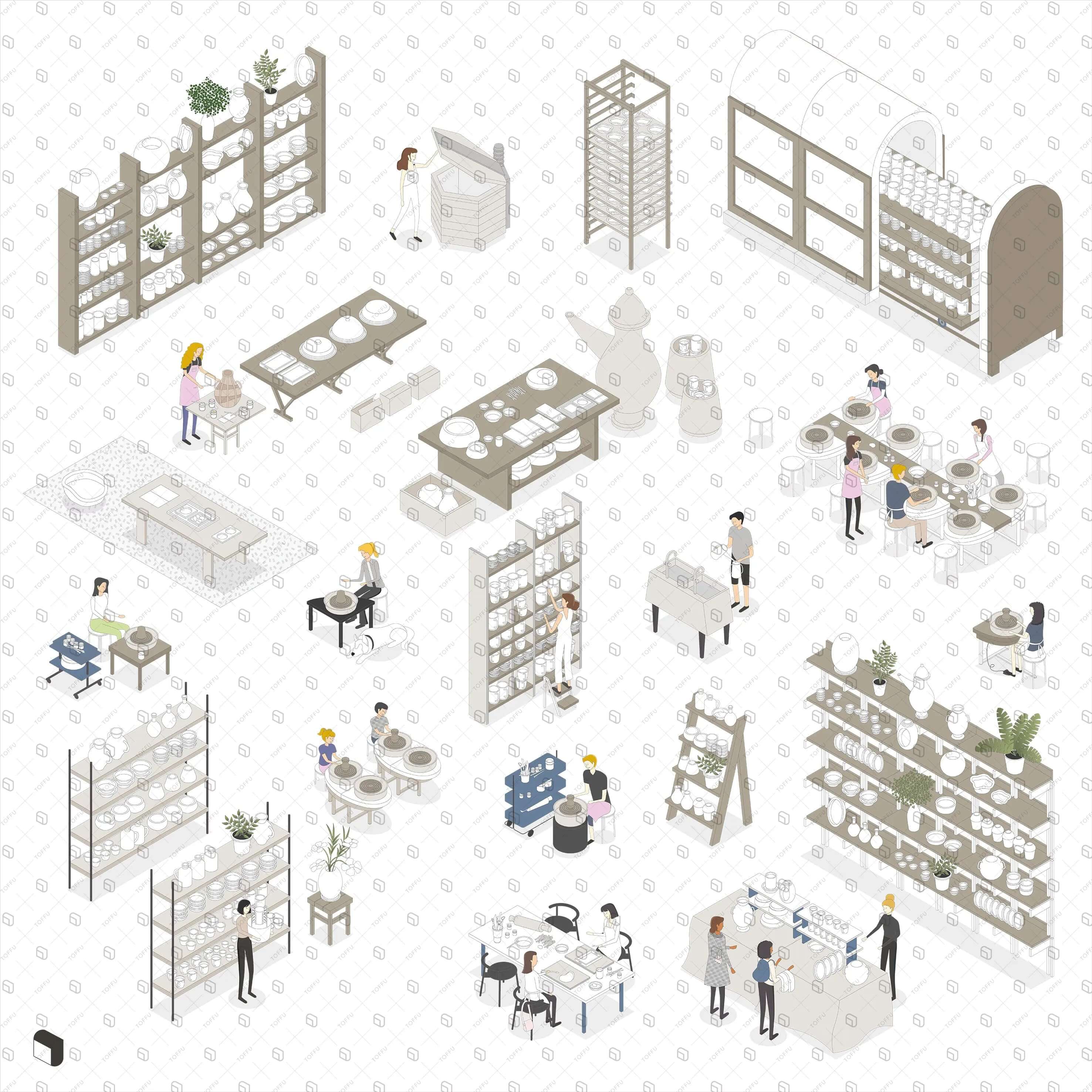 Axonometric Pottery & Ceramic Workshop Digital Artwork drawings | Toffu Co
